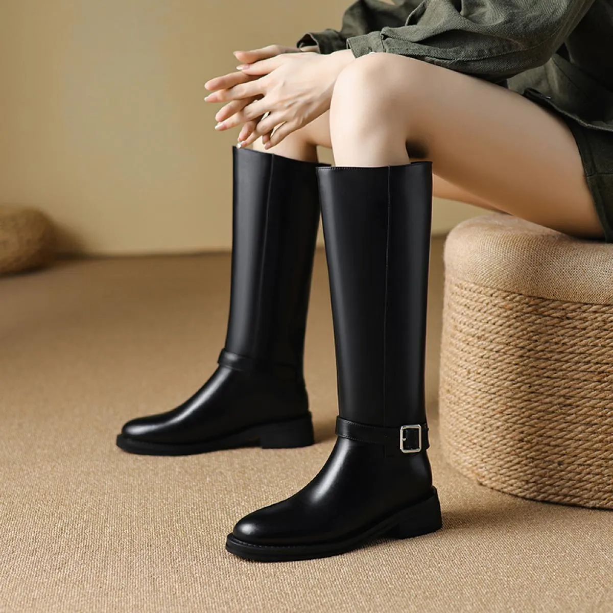 2024 Moda Punta Rotonda Donne Stivali Alti Al Ginocchio Vera Pelle di Spessore Medlow Piattaforma Tacchi Casual Scarpe da Festa