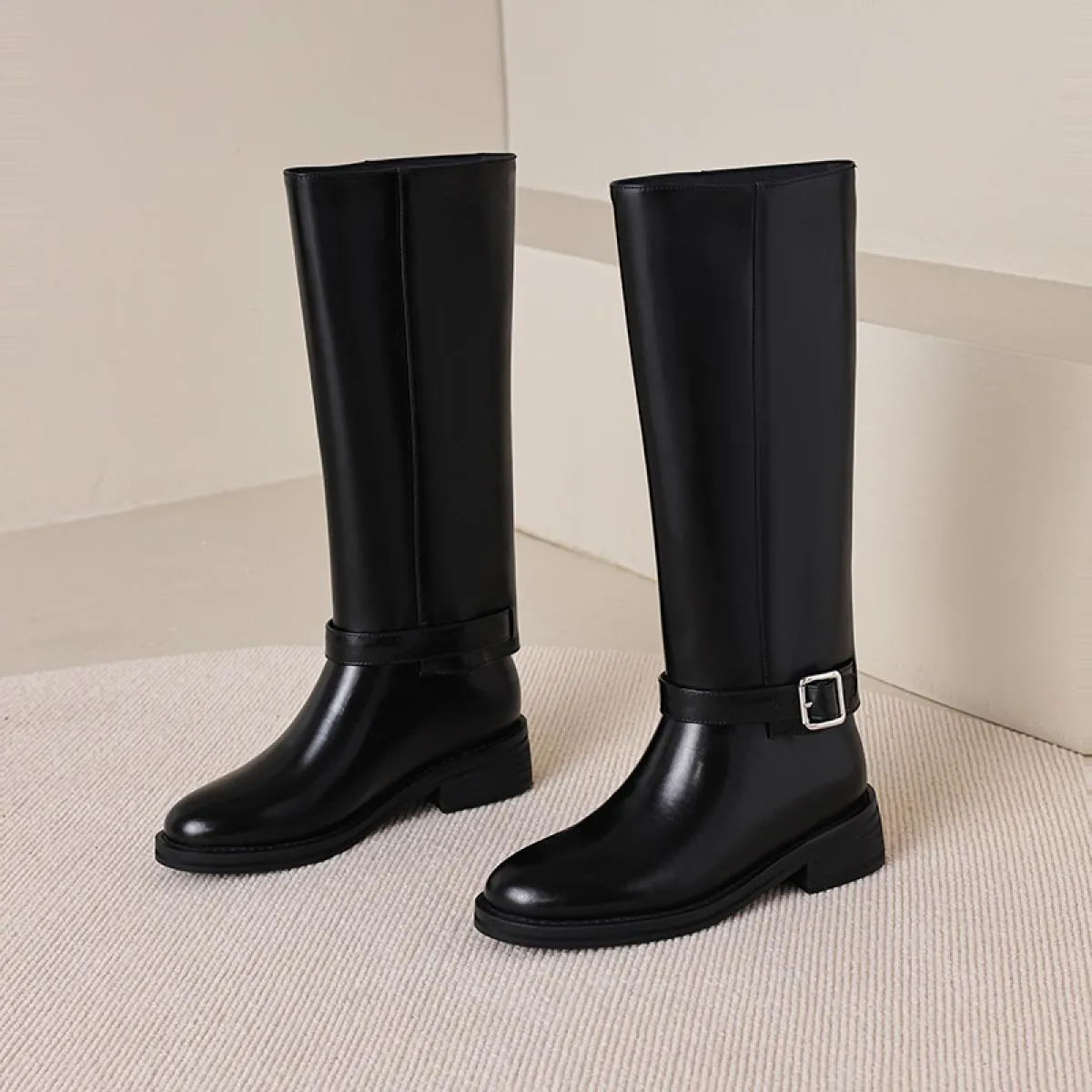 2024 Moda Punta Rotonda Donne Stivali Alti Al Ginocchio Vera Pelle di Spessore Medlow Piattaforma Tacchi Casual Scarpe da Festa