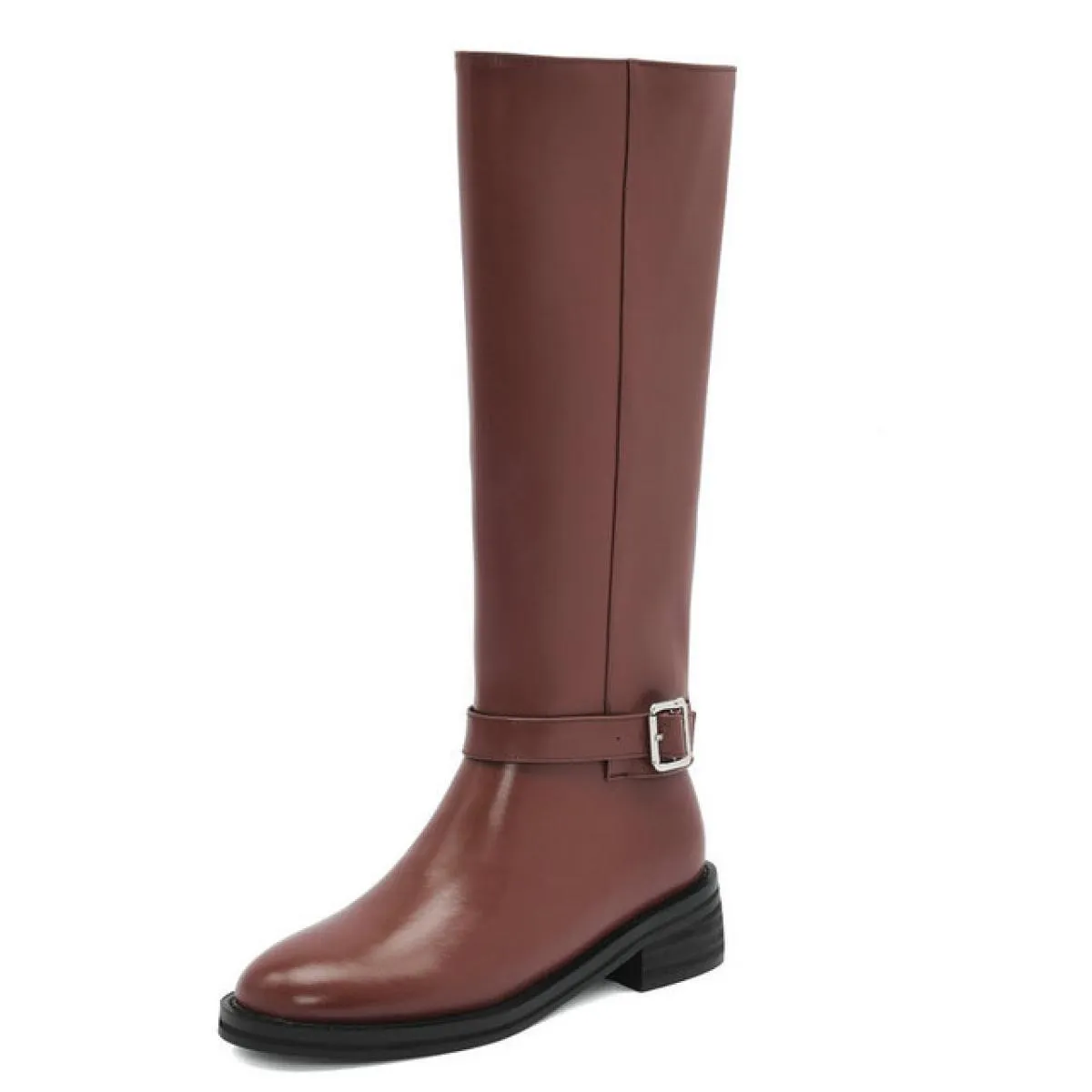 2024 Moda Punta Rotonda Donne Stivali Alti Al Ginocchio Vera Pelle di Spessore Medlow Piattaforma Tacchi Casual Scarpe da Festa