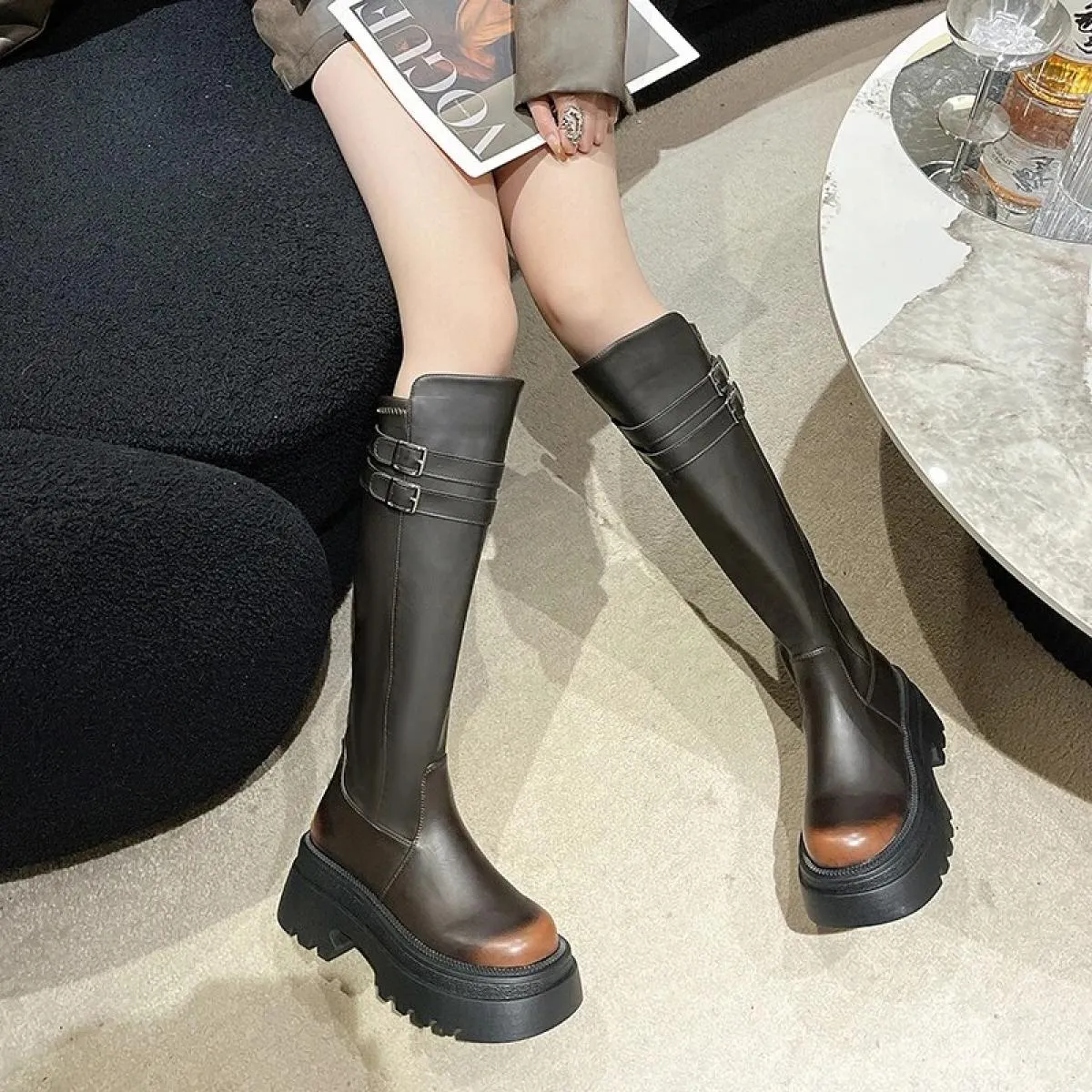 2024 Nuove Scarpe da Donna Pu Caldo Peluche di Gomma Solido Testa Rotonda Stivali da Donna Antiscivolo Alla Moda Stivali con Cer