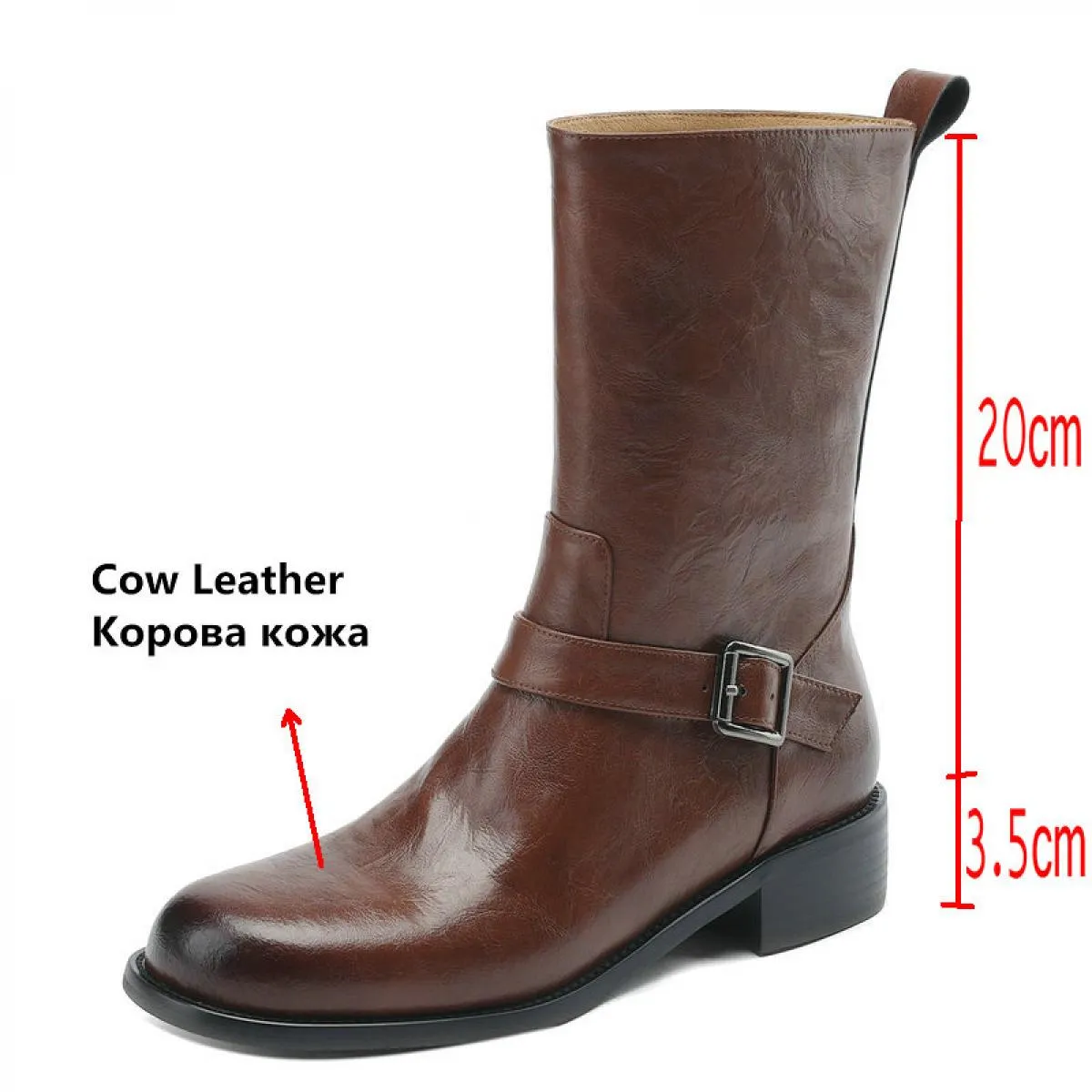 2024 Stivali da donna a metà polpaccio in vera pelle Stivali autunno inverno Tacco quadrato Med Scarpe casual da festa Donna Tag