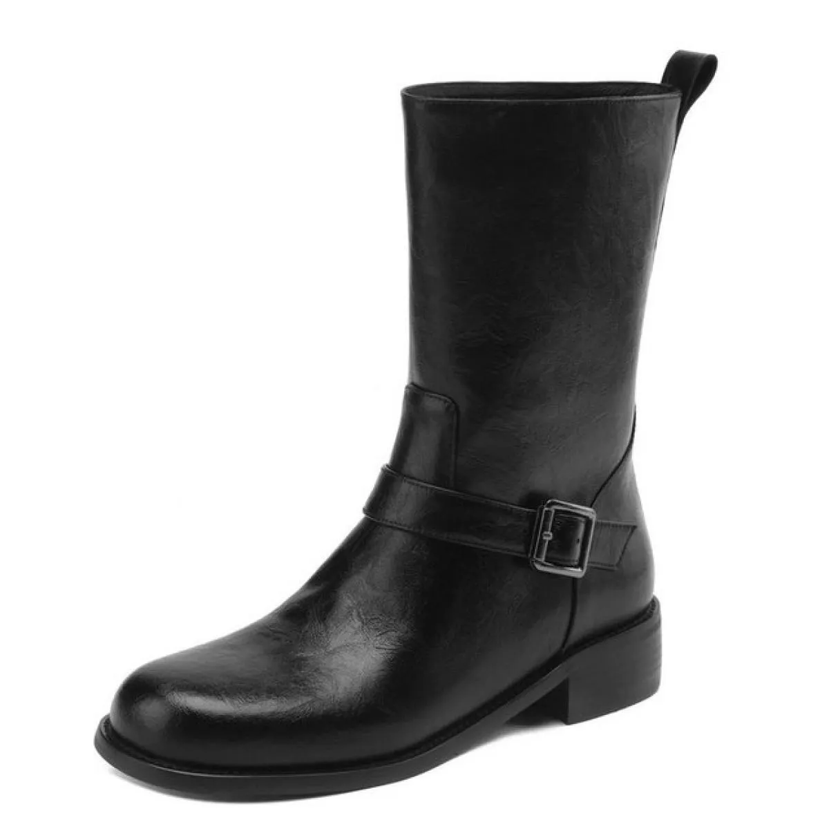 2024 Stivali da donna a metà polpaccio in vera pelle Stivali autunno inverno Tacco quadrato Med Scarpe casual da festa Donna Tag