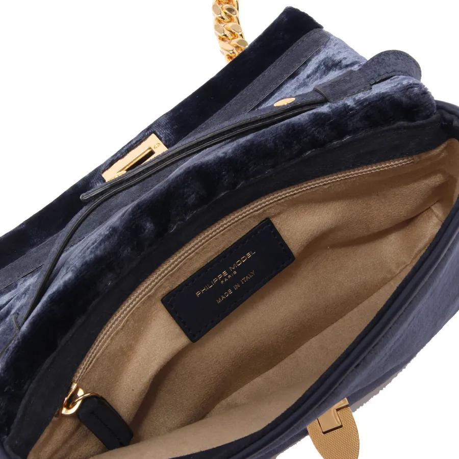 3130Z mini borsa a tracolla PHILIPPE MODEL NANCY velour blue bag