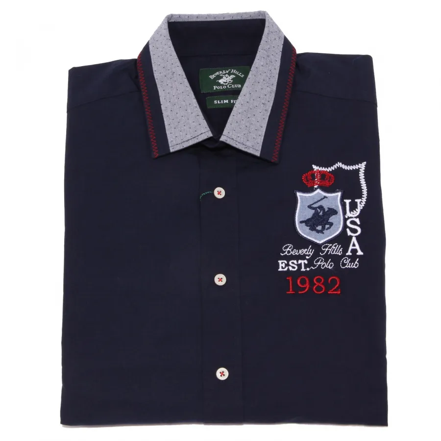 7562K camicia uomo BEVERLY HILLS POLO CLUB SLIM FIT blue shirt man
