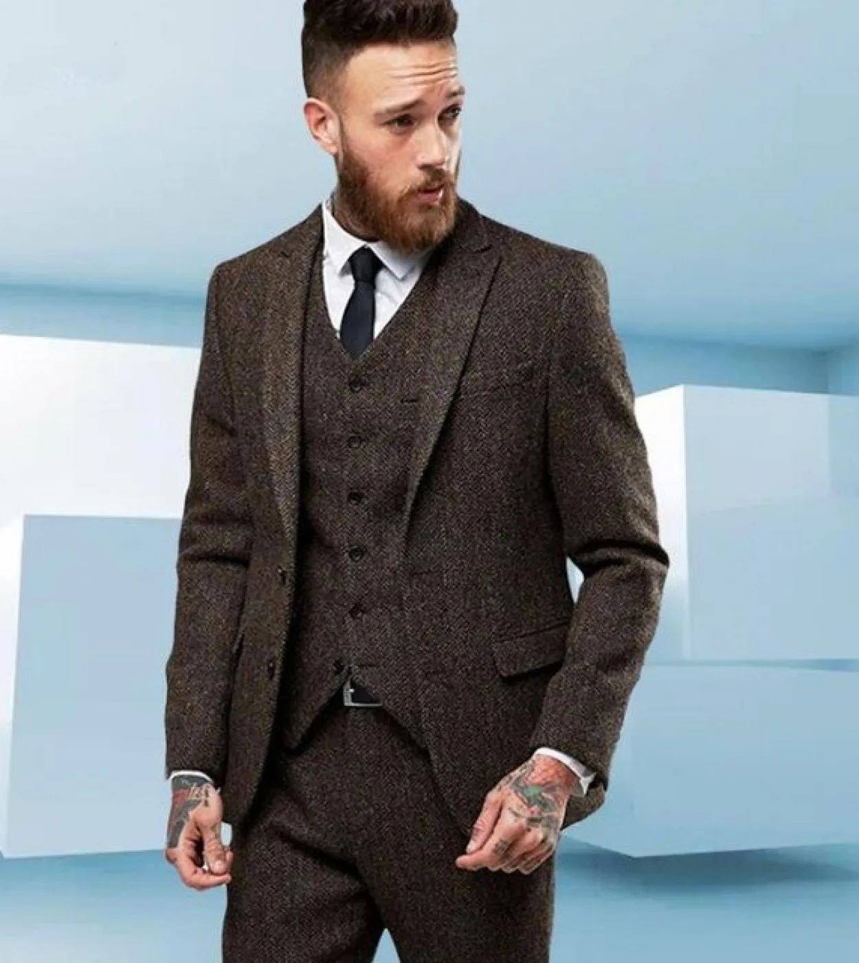 Abito da uomo marrone in lana di tweed su misura Abito da uomo moderno in stile britannico Blazer aderente da uomo formale da la