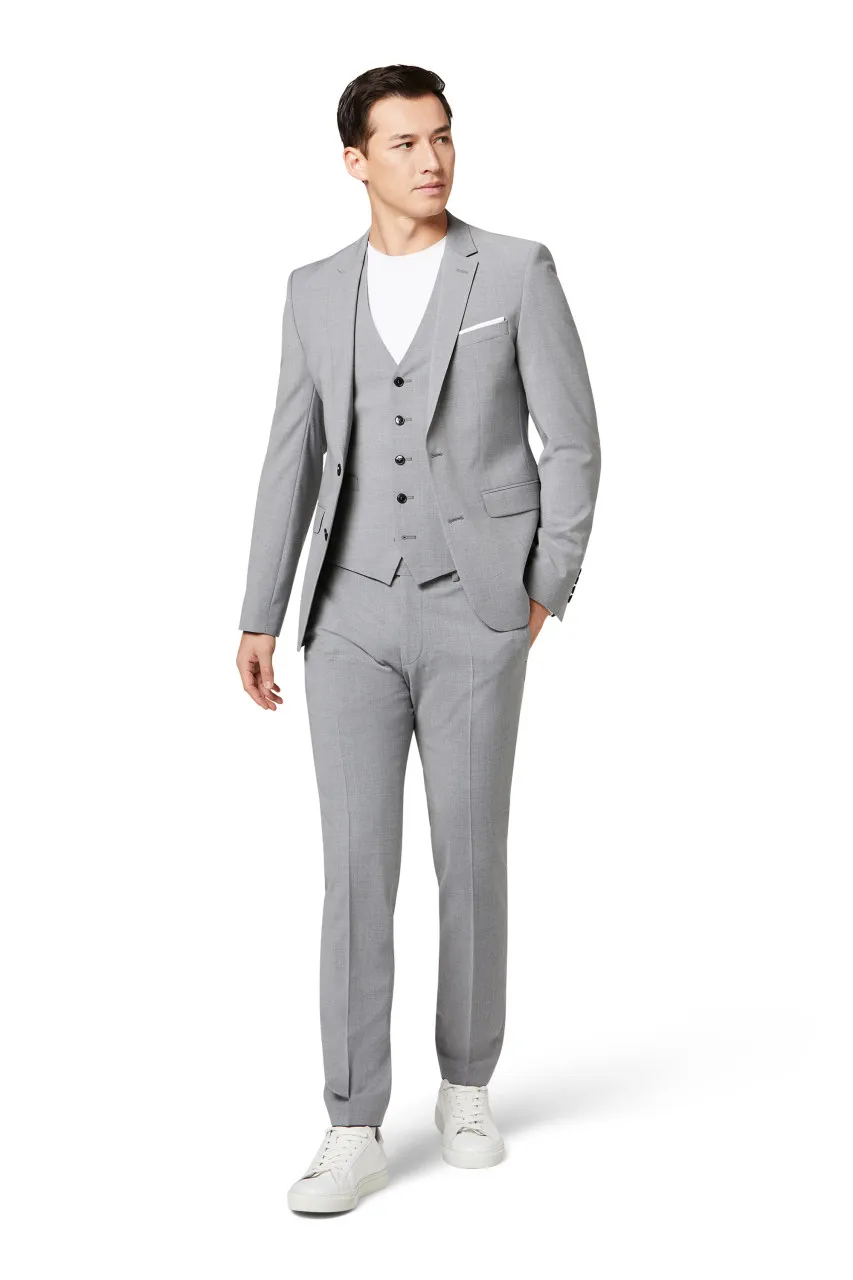 Abito slim fit digel grigio chiaro misto lana bi-stretch