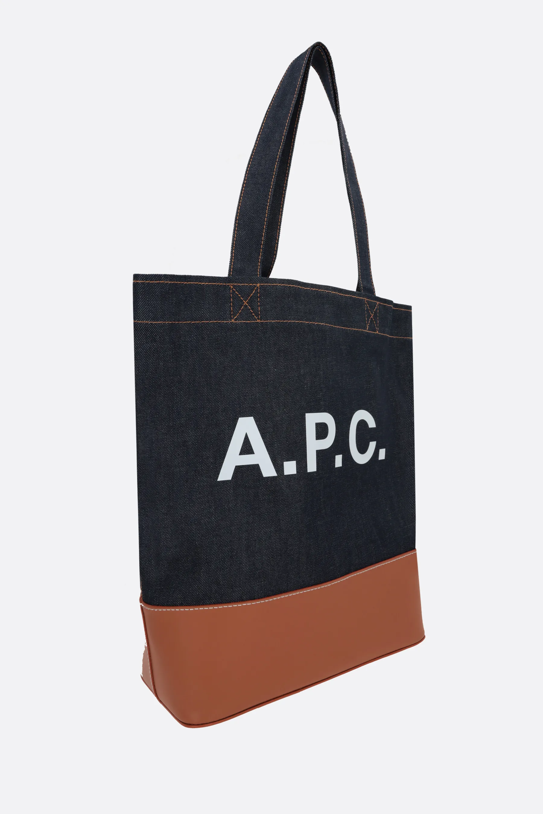 A.P.C. borsa tote Axel in denim e pelle liscia