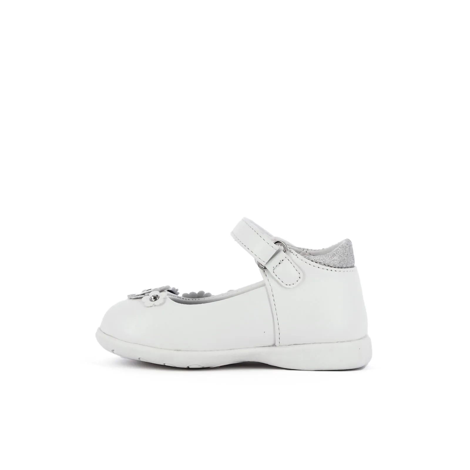 Ballerine bianche da bimba modelo mary jane con velcro e fiori