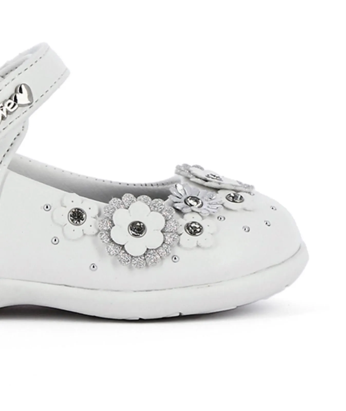 Ballerine bianche da bimba modelo mary jane con velcro e fiori