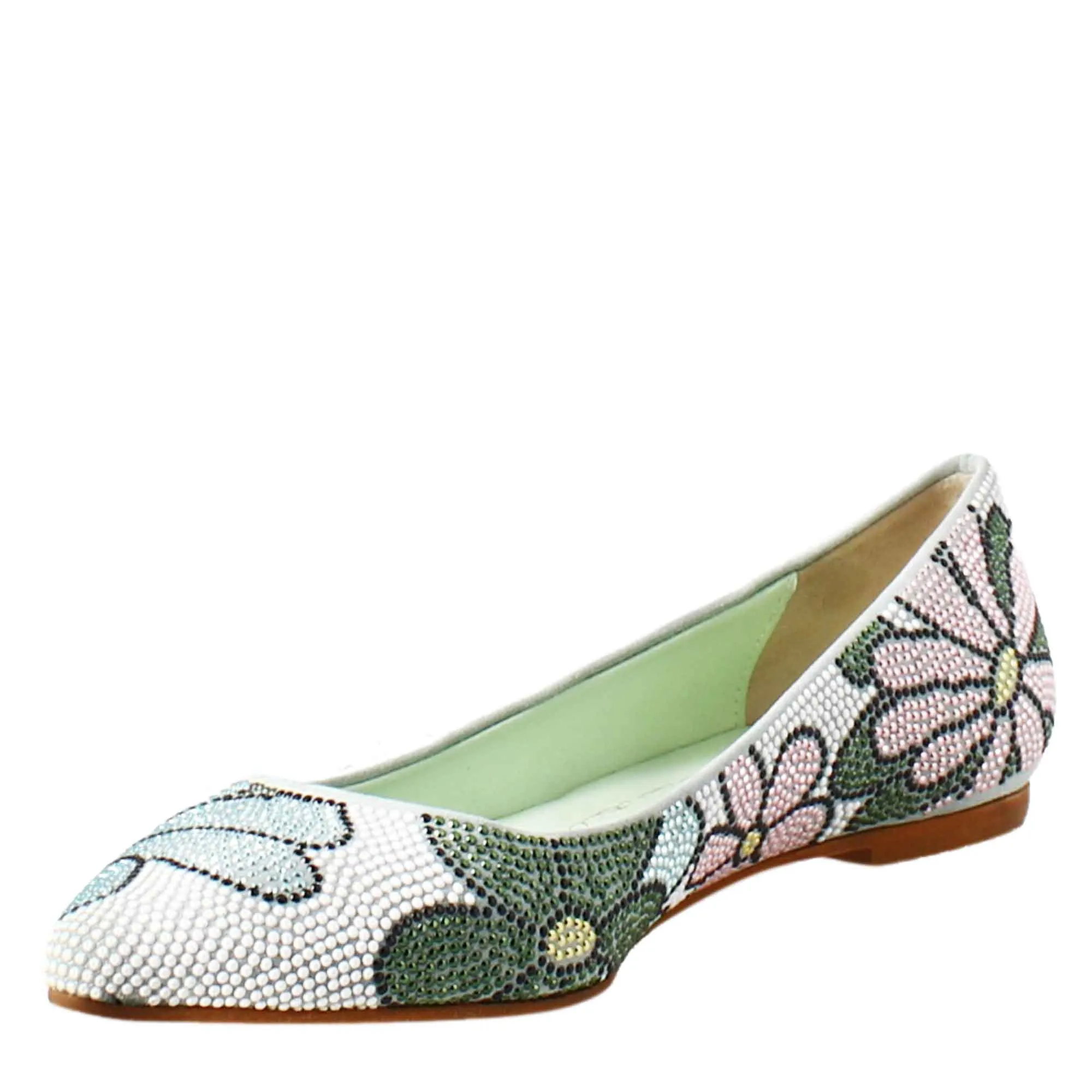 Ballerine da donna celeste in pelle scamosciata con strass