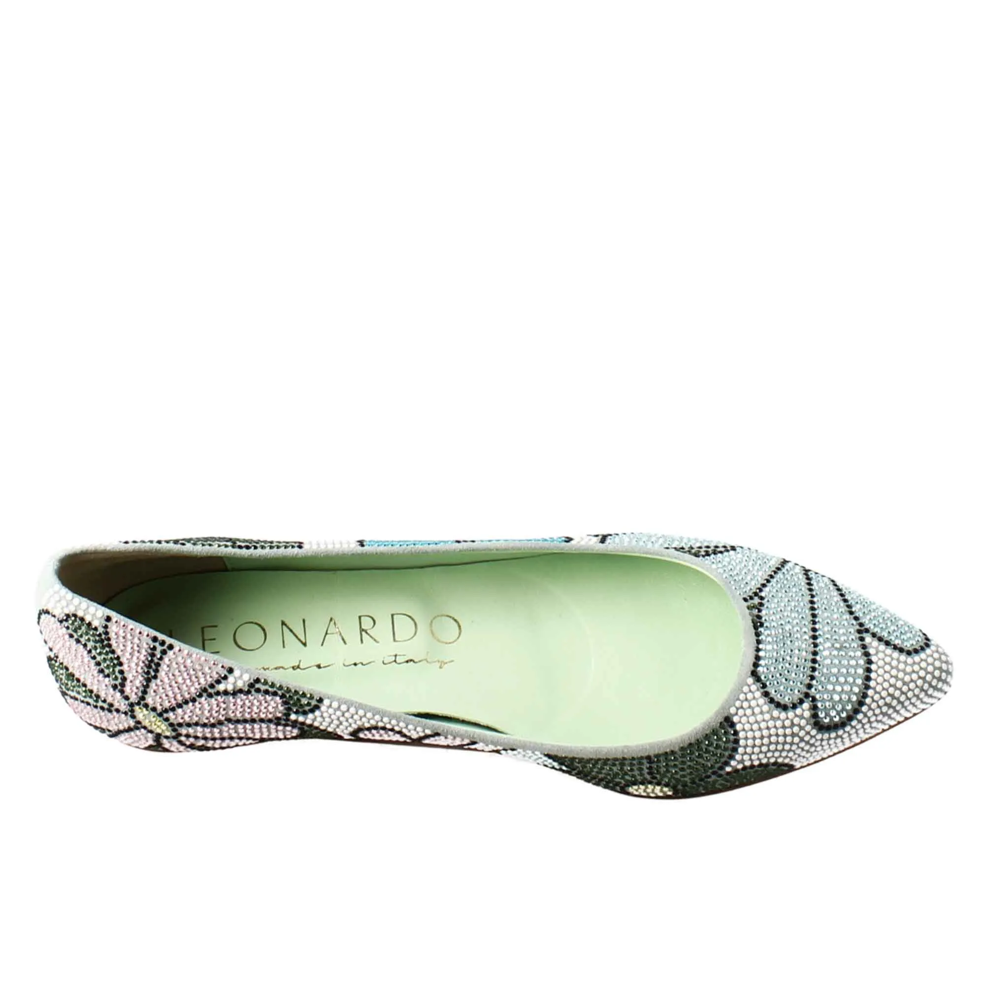 Ballerine da donna celeste in pelle scamosciata con strass