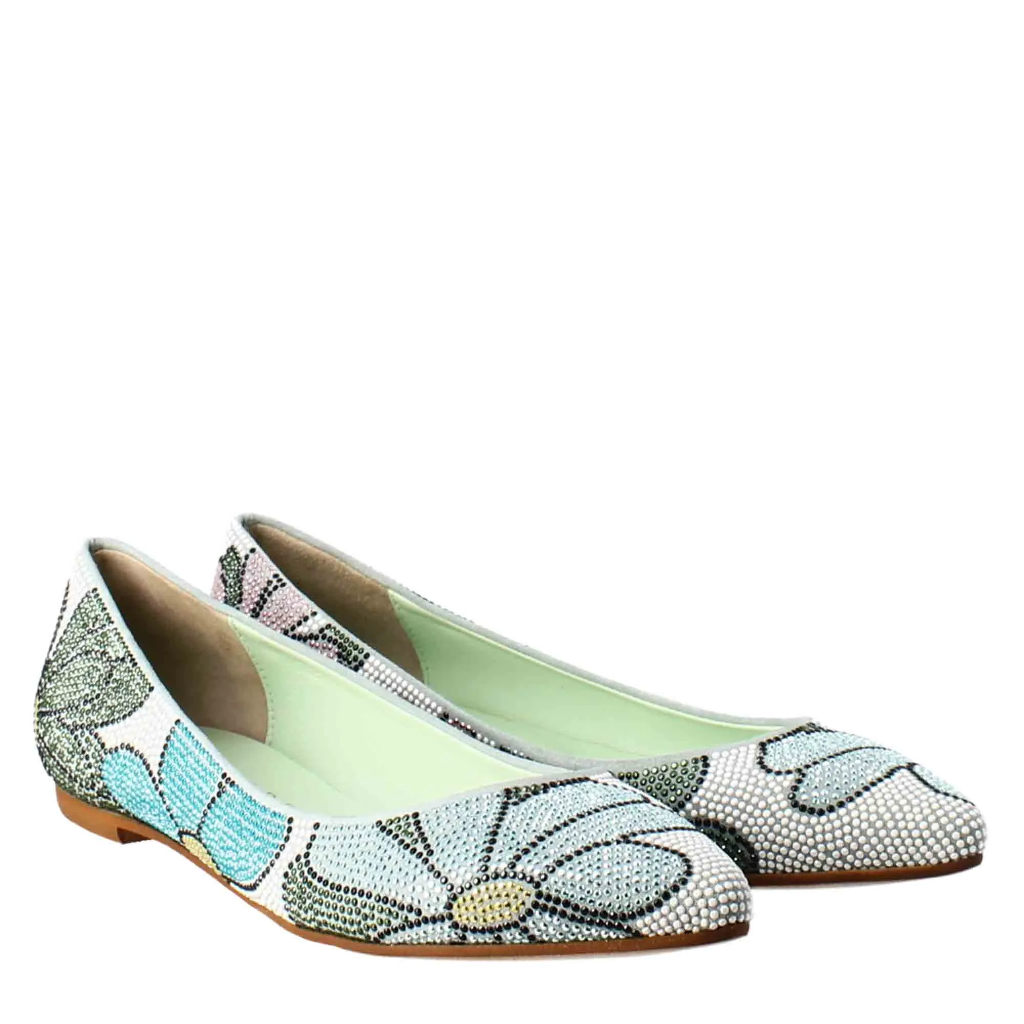 Ballerine da donna celeste in pelle scamosciata con strass