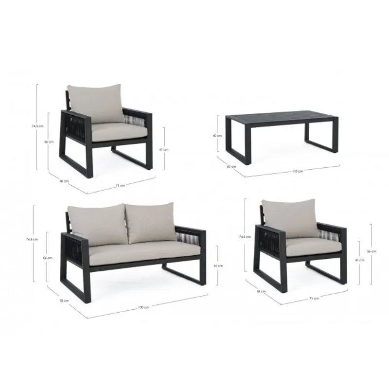 Bizzotto outdoor Set 4 salotto con cuscino Captiva antracite lh32