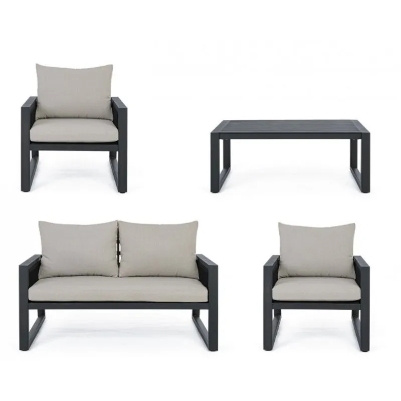 Bizzotto outdoor Set 4 salotto con cuscino Captiva antracite lh32