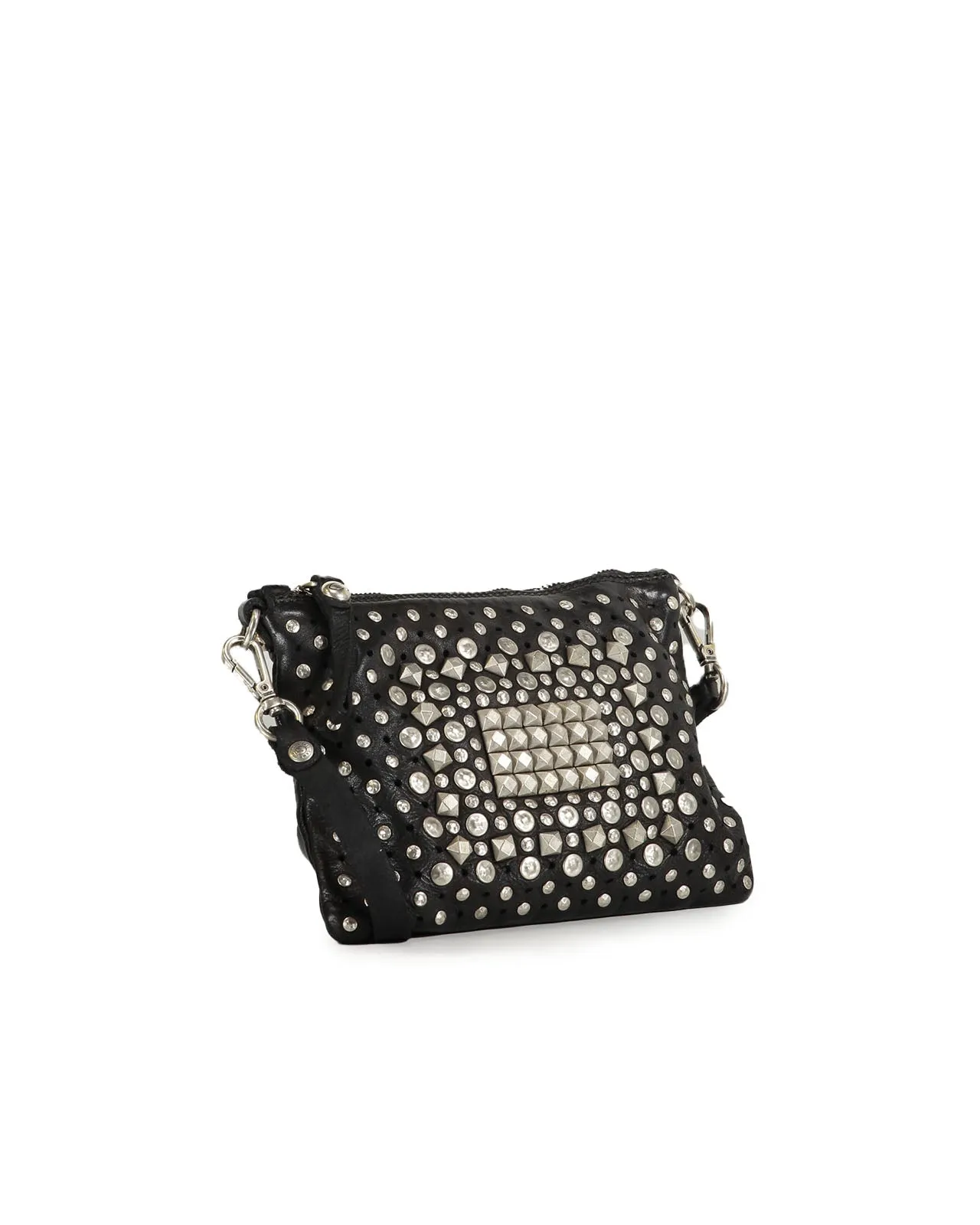 Borsa a tracolla pelle nera mix borchie