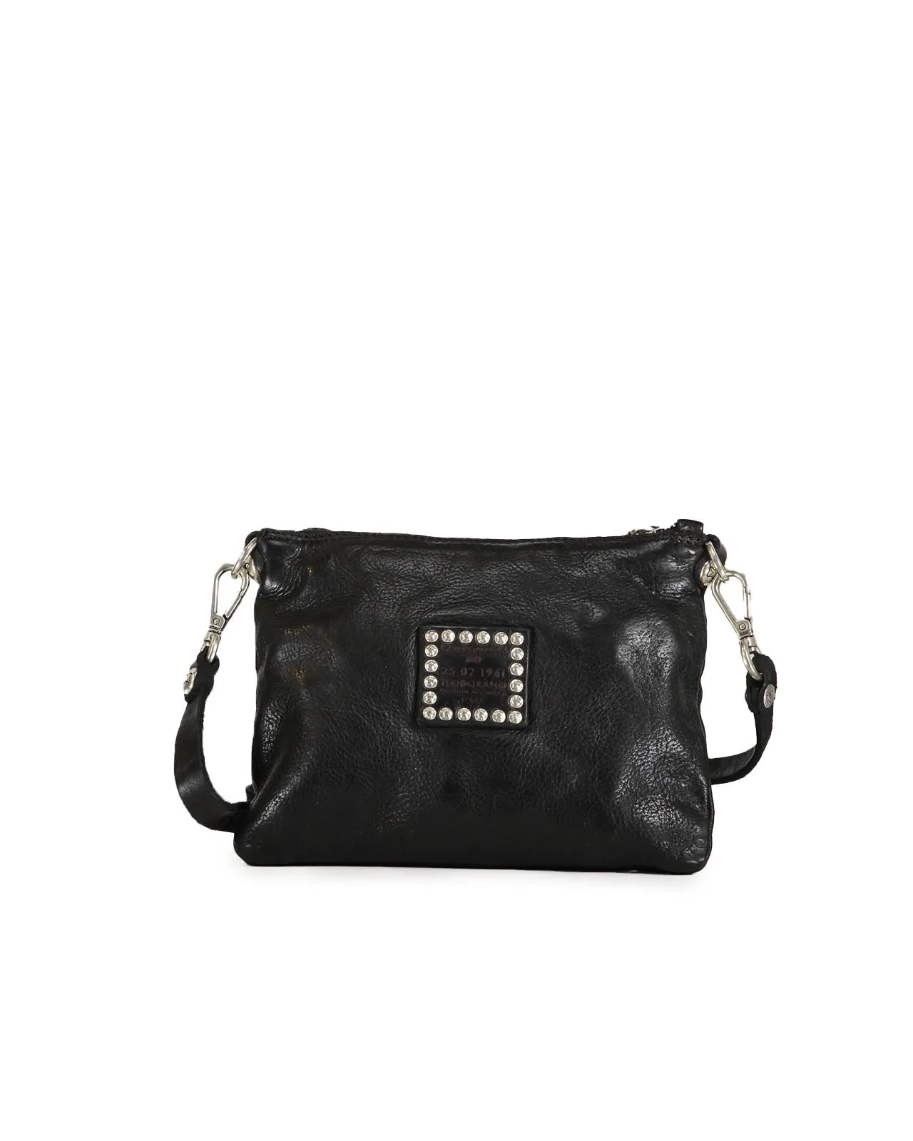 Borsa a tracolla pelle nera mix borchie