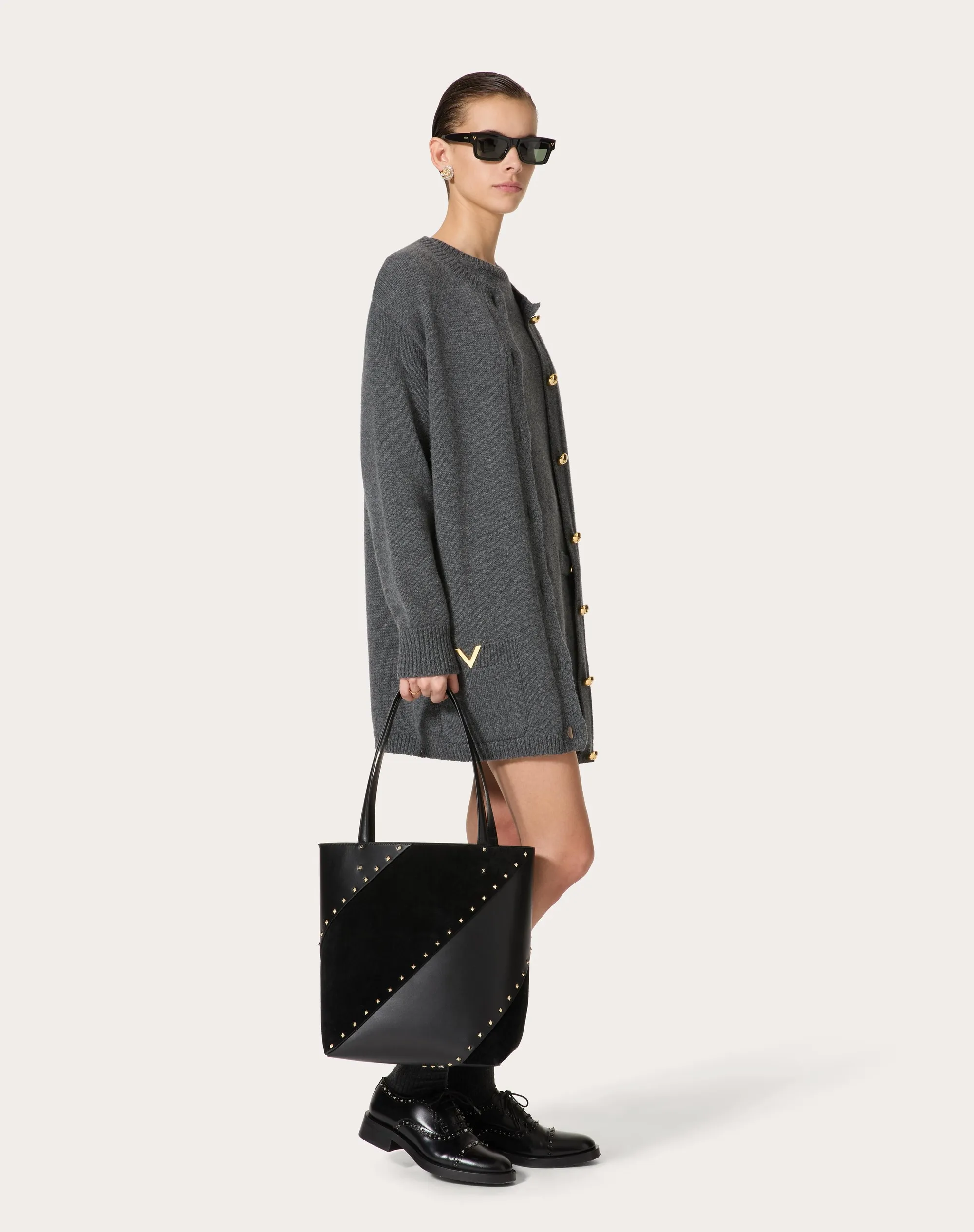 BORSA SHOPPING VALENTINO GARAVANI VALENTINO GARAVANI ROCKSTUD WISPY IN VITELLO E CAMOSCIO