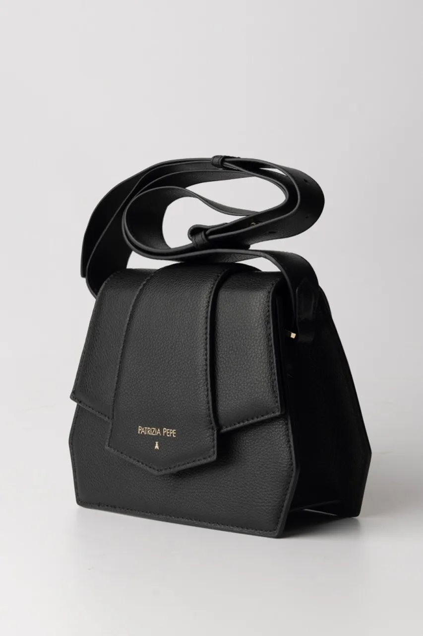 Borsa tracolla con zip e patta Nero