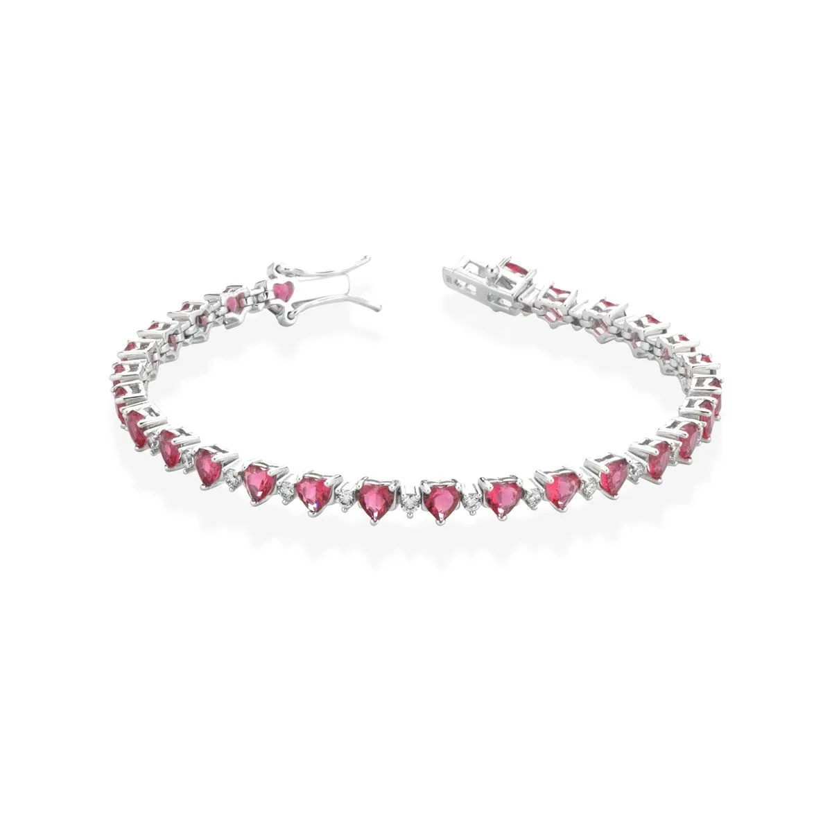 Bracciale Tennis “Cuori” Rubino In Argento 925%