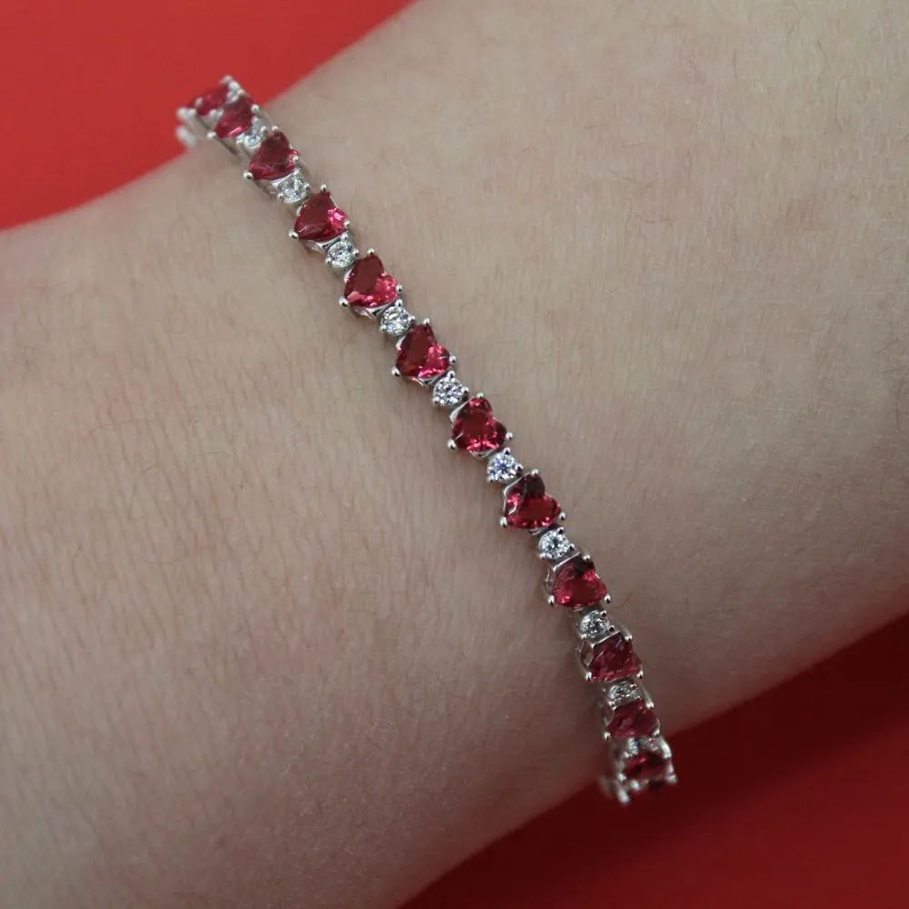Bracciale Tennis “Cuori” Rubino In Argento 925%