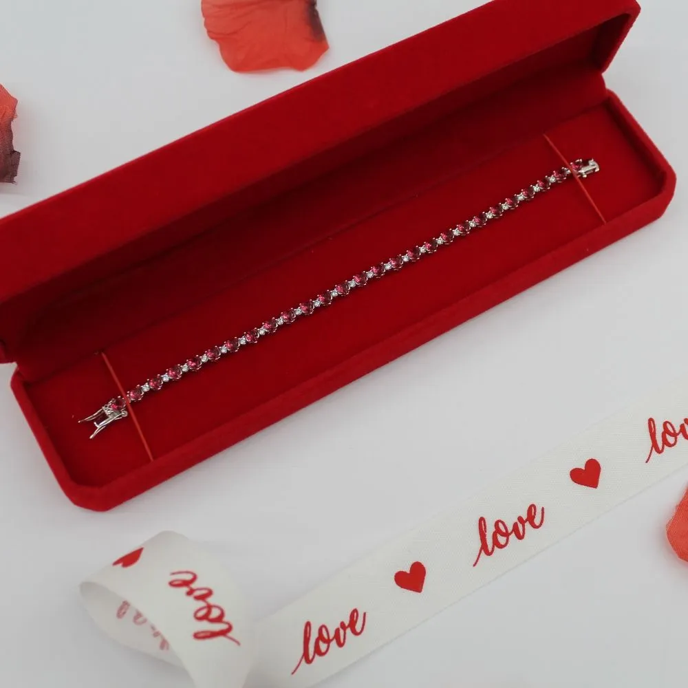 Bracciale Tennis “Cuori” Rubino In Argento 925%