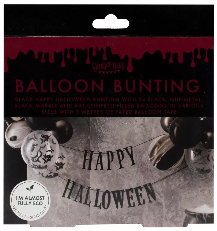 Bunting Buon Halloween con palloncini in bianco e nero