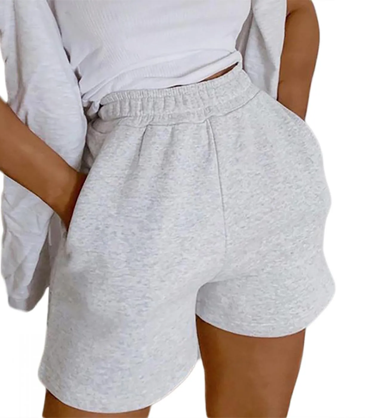 Caldi pantaloncini tinta unita da donna Pantaloni stile casual a vita alta con tasche oblique Pantaloncini aderenti stile sempli