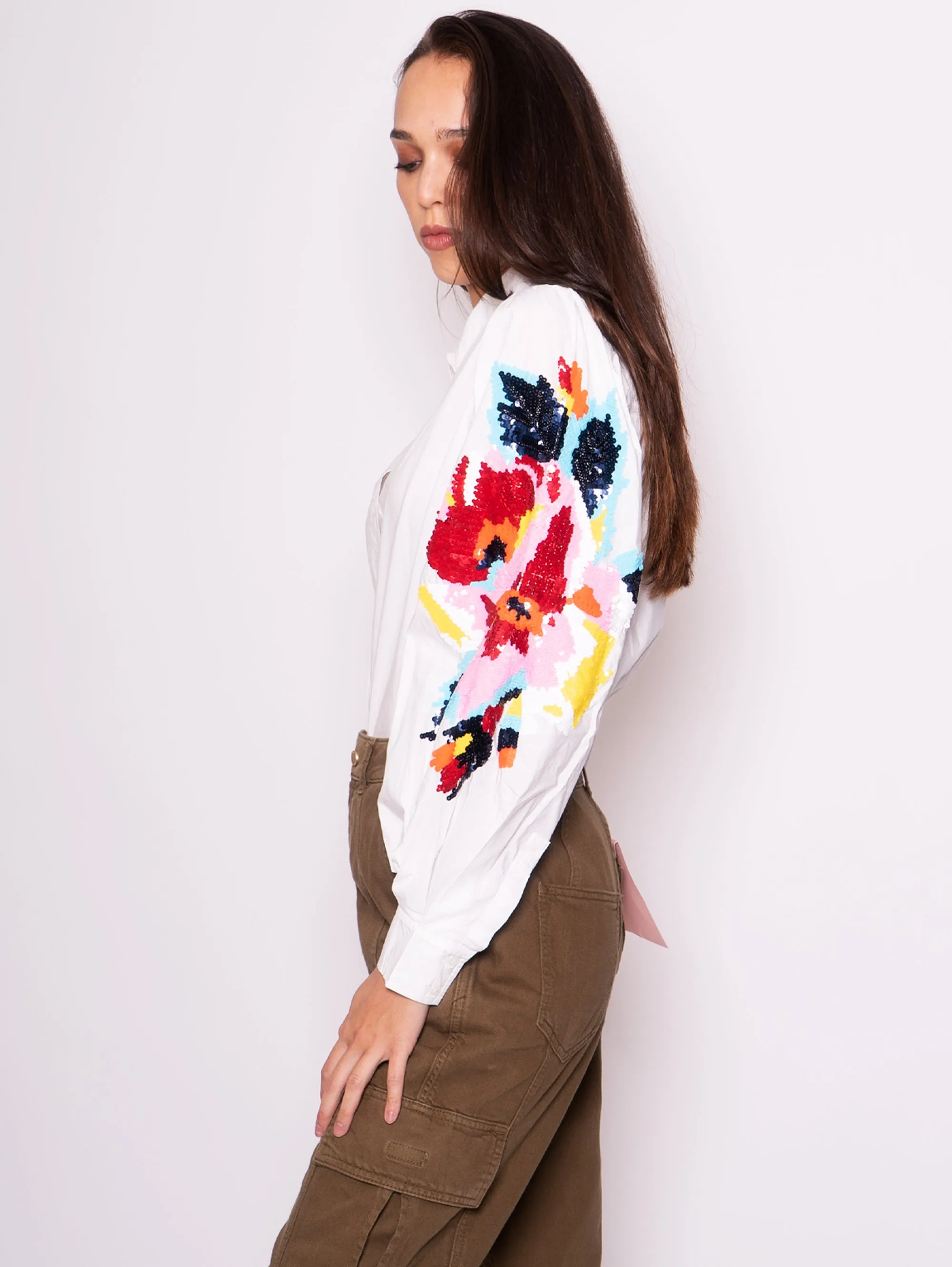 Camicia con Maniche Ricamate Bianco
