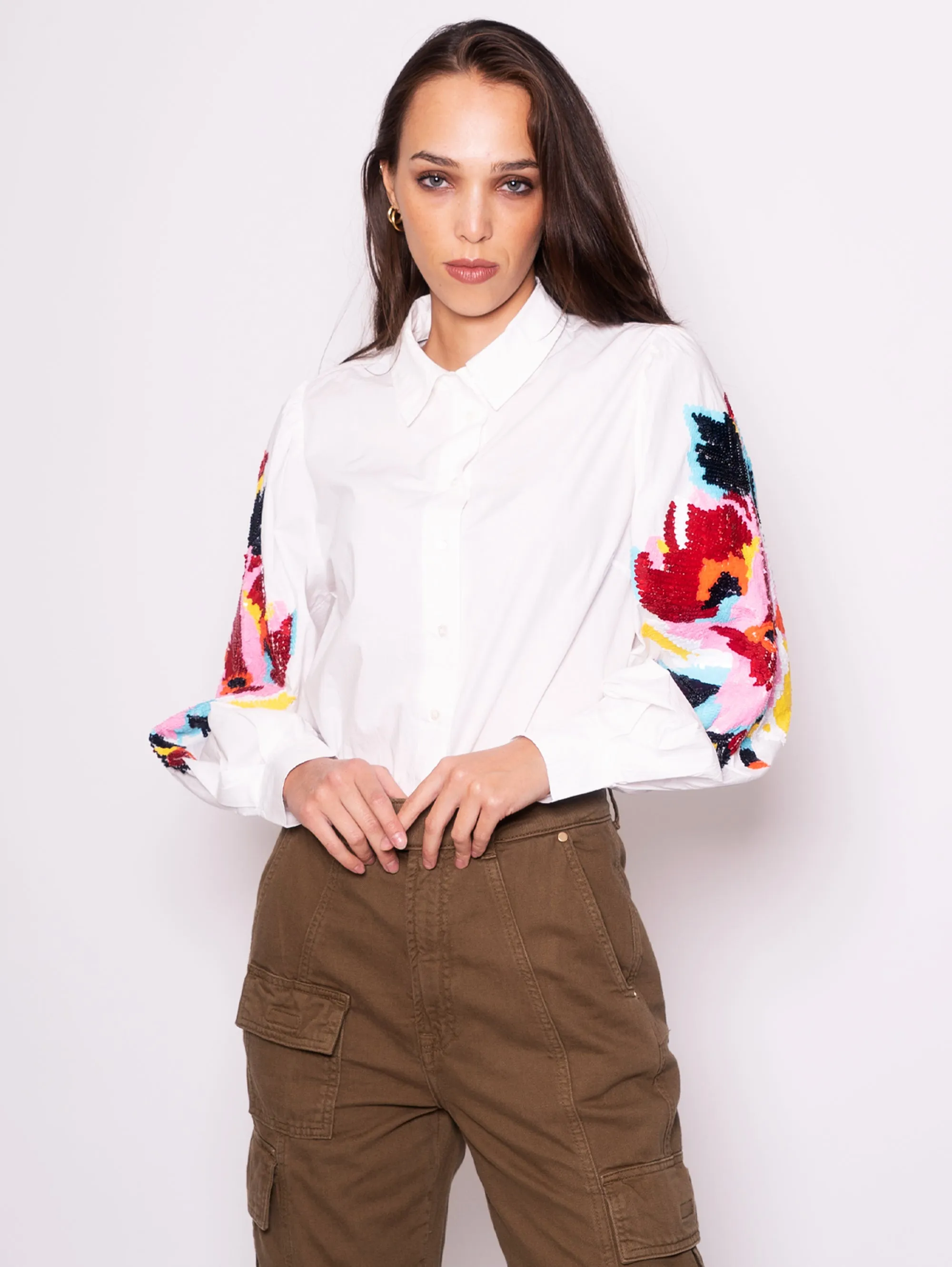 Camicia con Maniche Ricamate Bianco