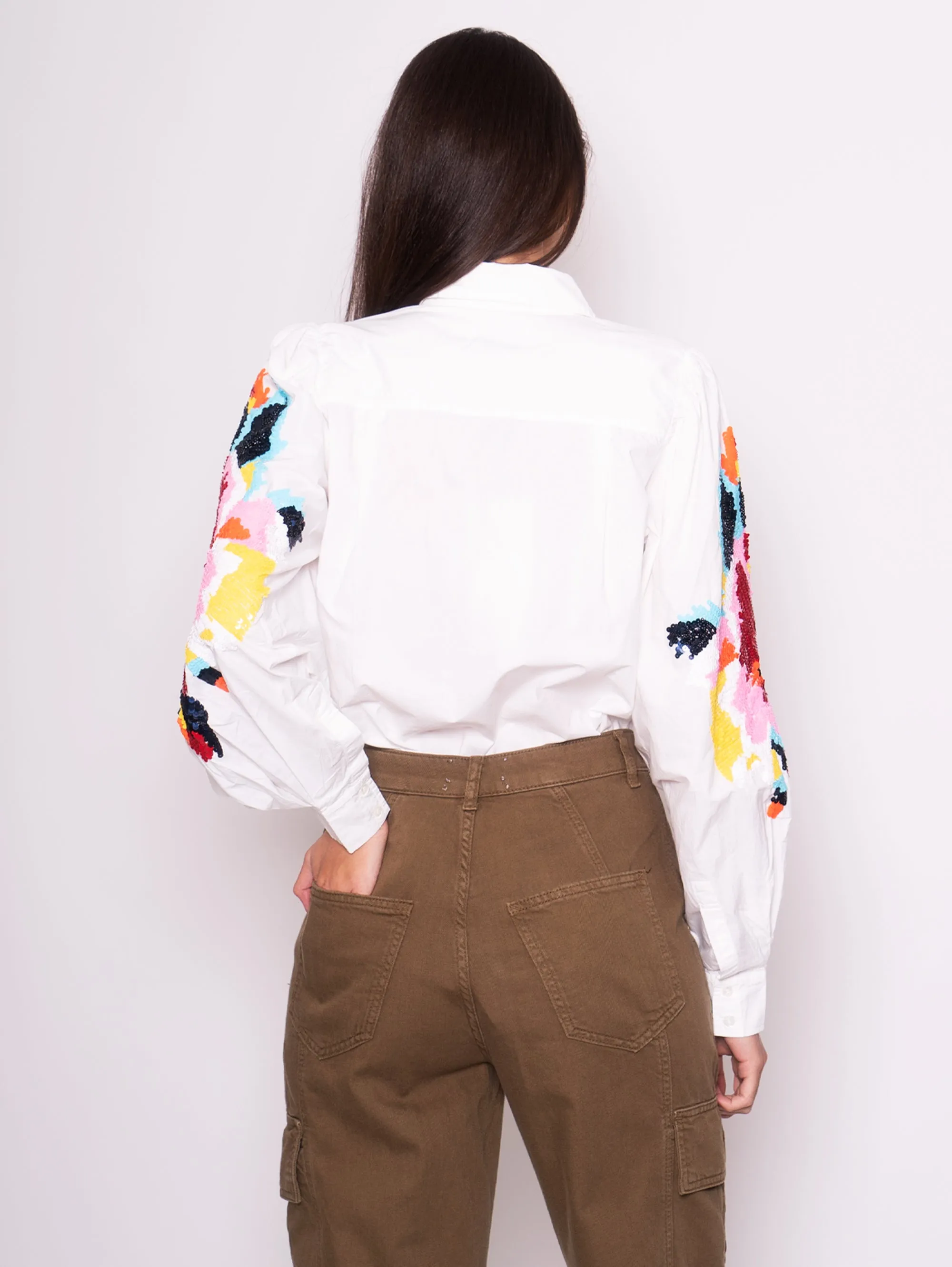 Camicia con Maniche Ricamate Bianco