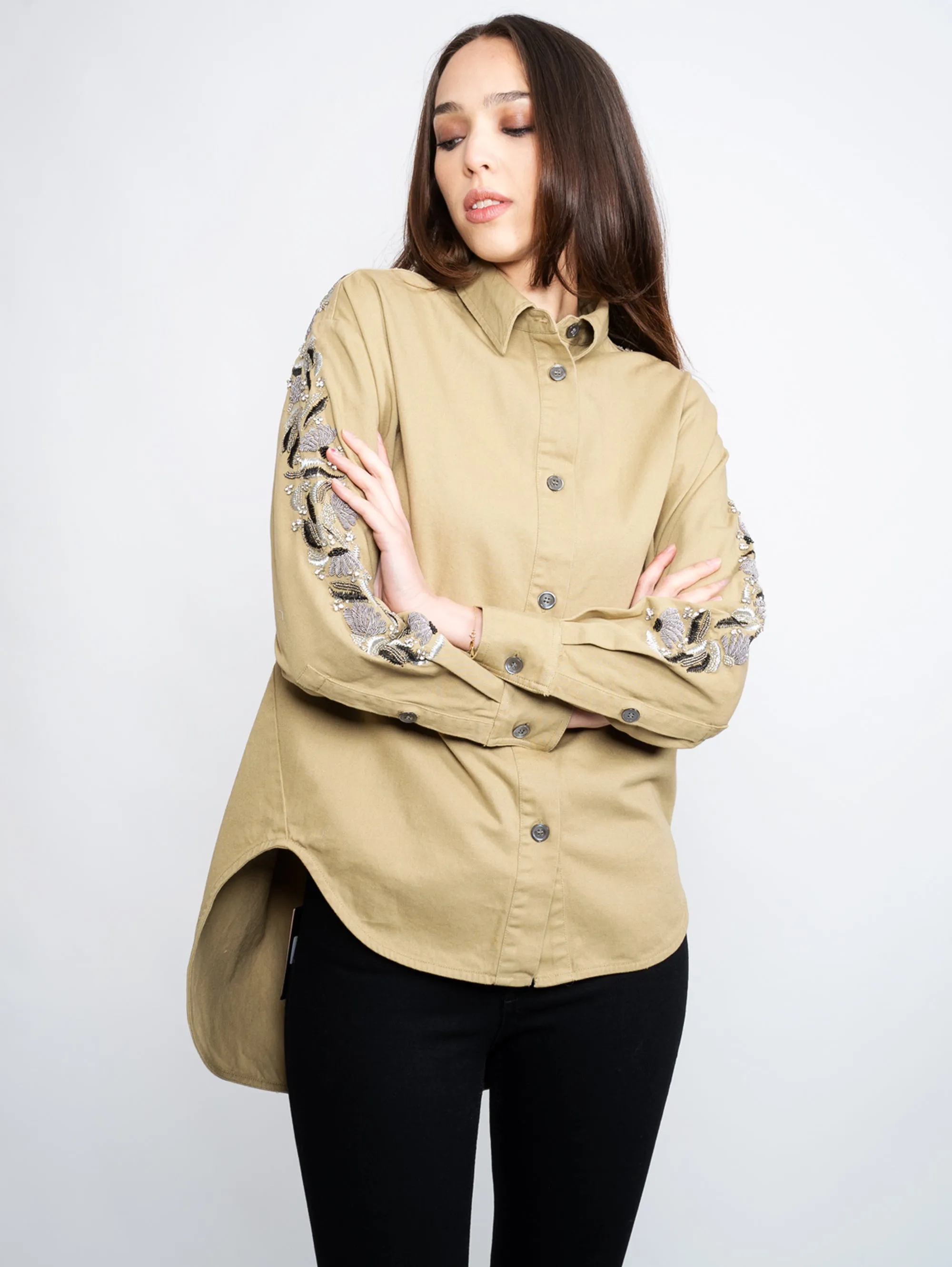 Camicia con Maniche Ricamate Verde