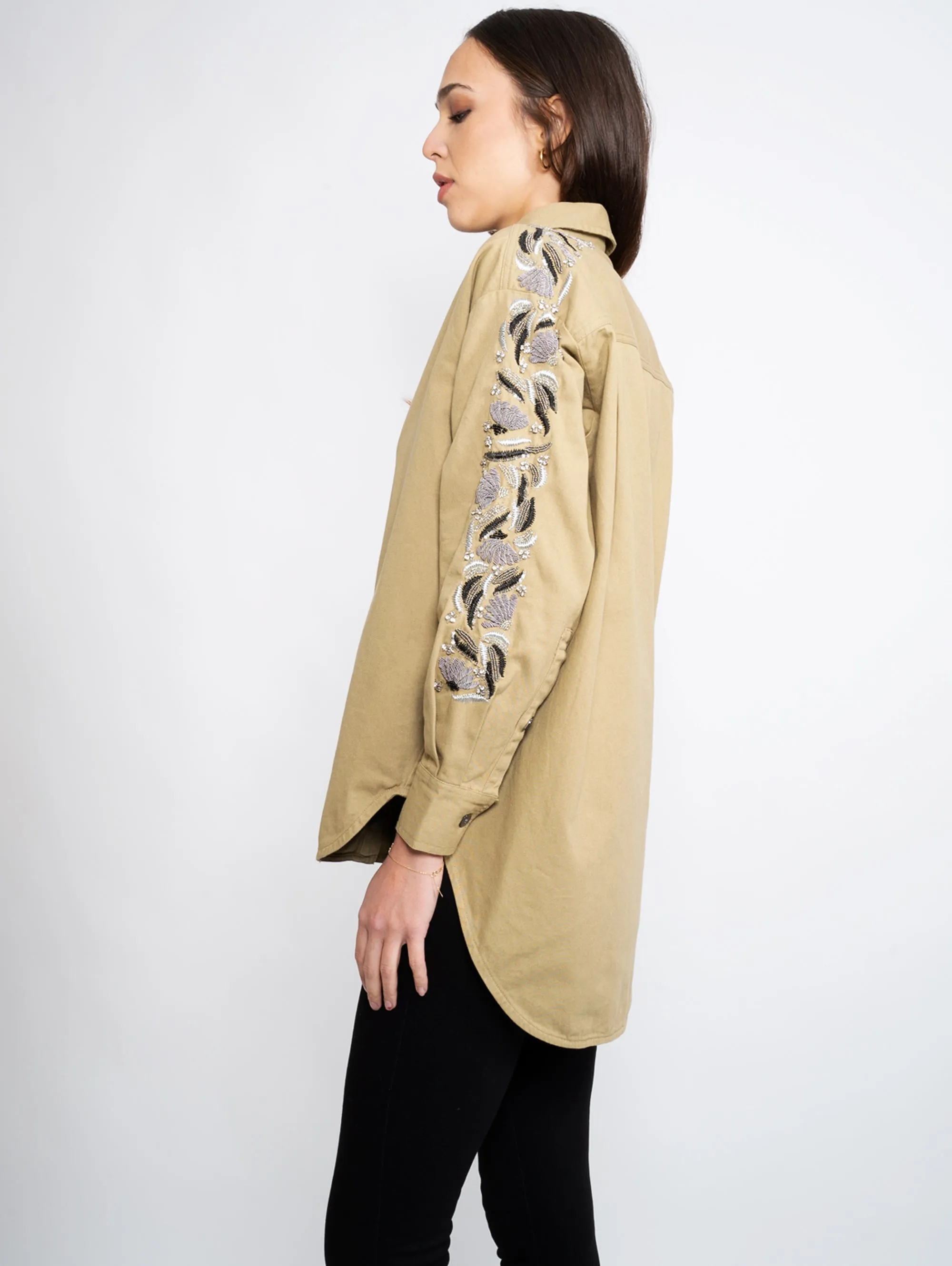Camicia con Maniche Ricamate Verde