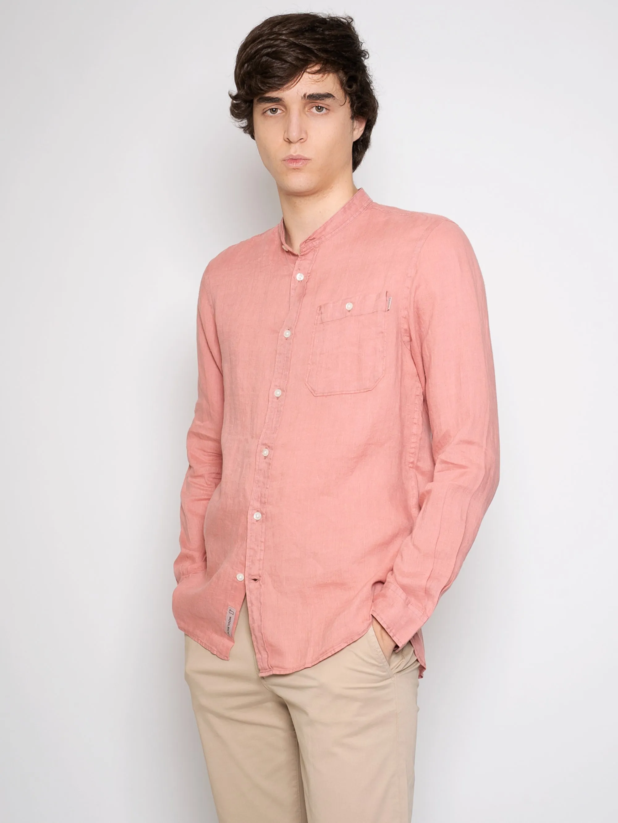 Camicia Coreana in Lino Rosa
