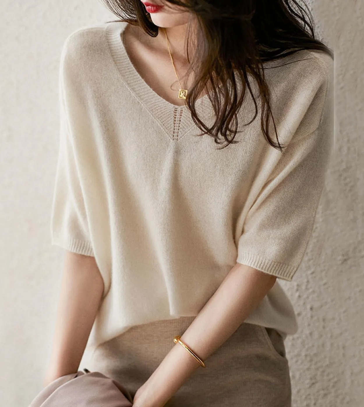Camicie lavorate a maglia a maniche corte moda Camicetta da donna estiva in cashmere Casual Nuovo ufficio Top allentato Donna Bl