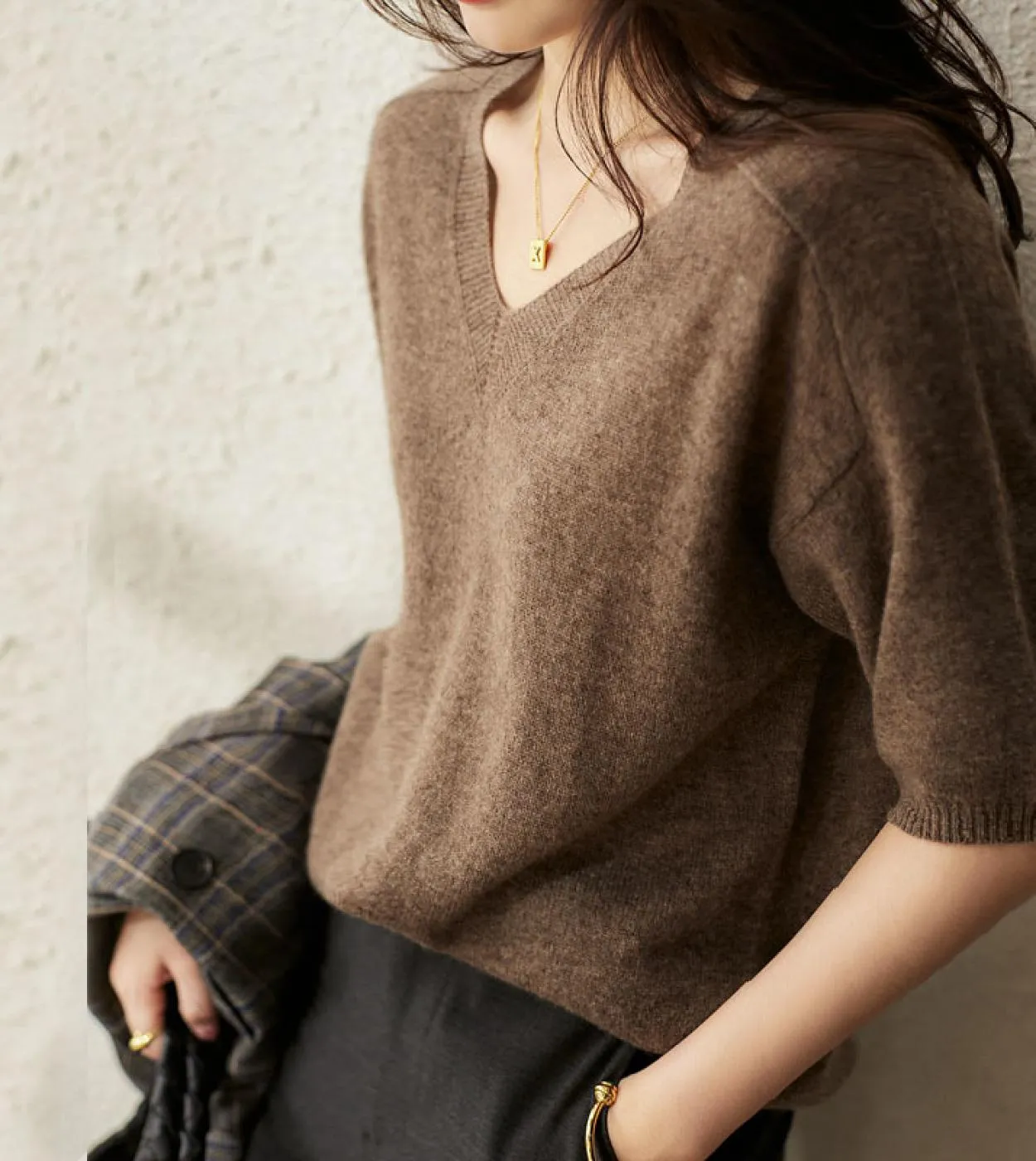 Camicie lavorate a maglia a maniche corte moda Camicetta da donna estiva in cashmere Casual Nuovo ufficio Top allentato Donna Bl