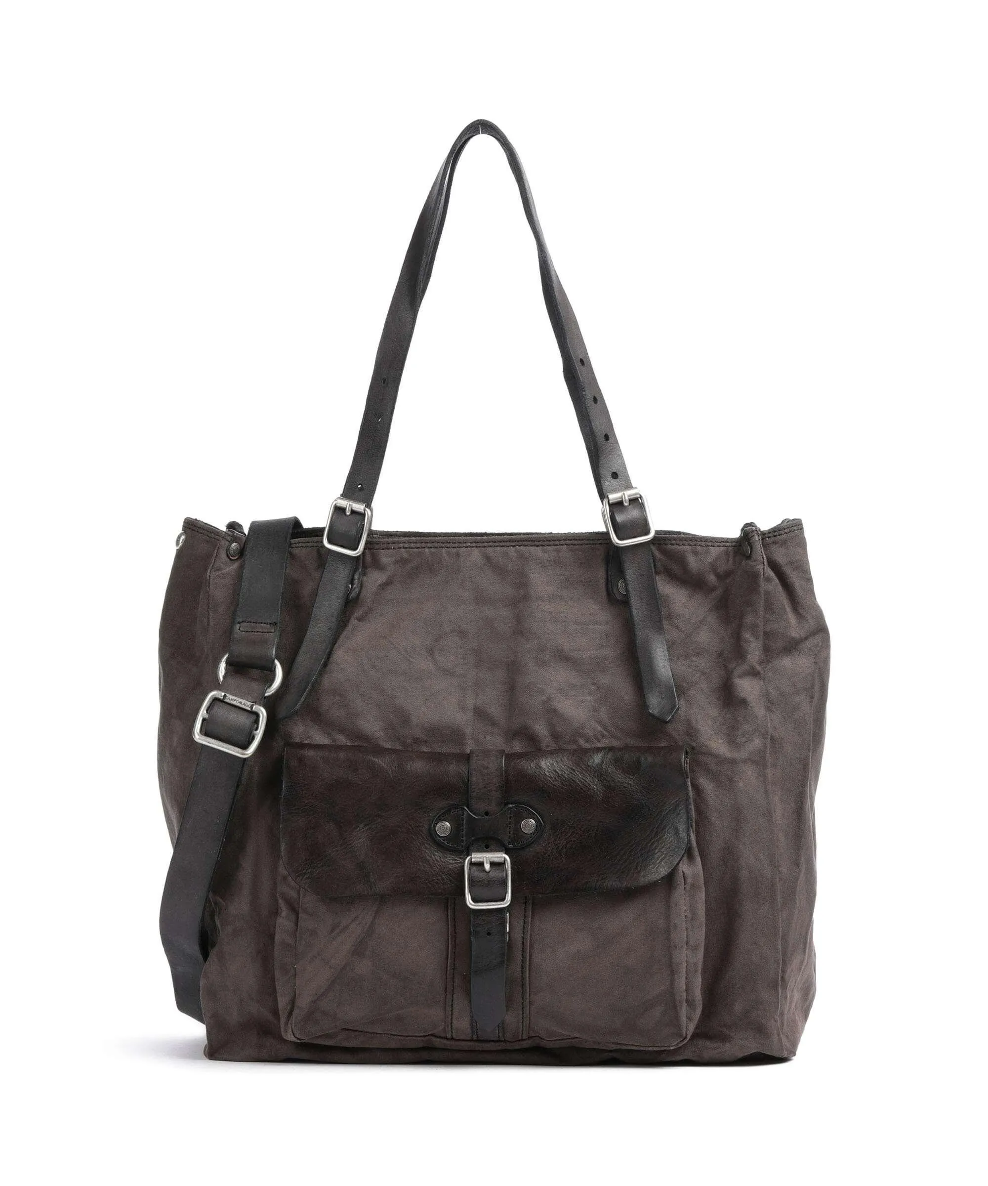  Campomaggi Borsa shopper cotone, pelle di vacchetta grana grigio scuro  