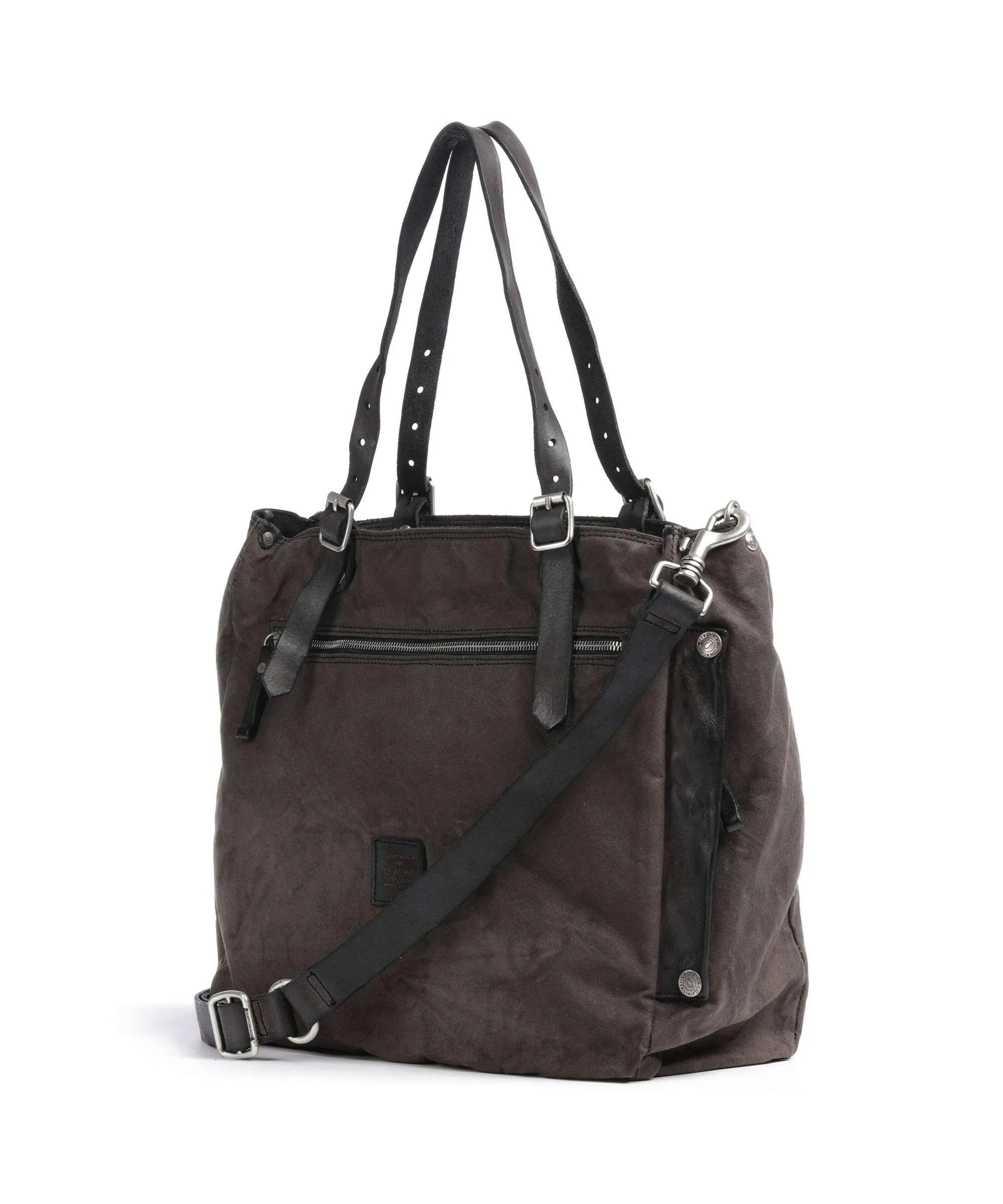  Campomaggi Borsa shopper cotone, pelle di vacchetta grana grigio scuro  