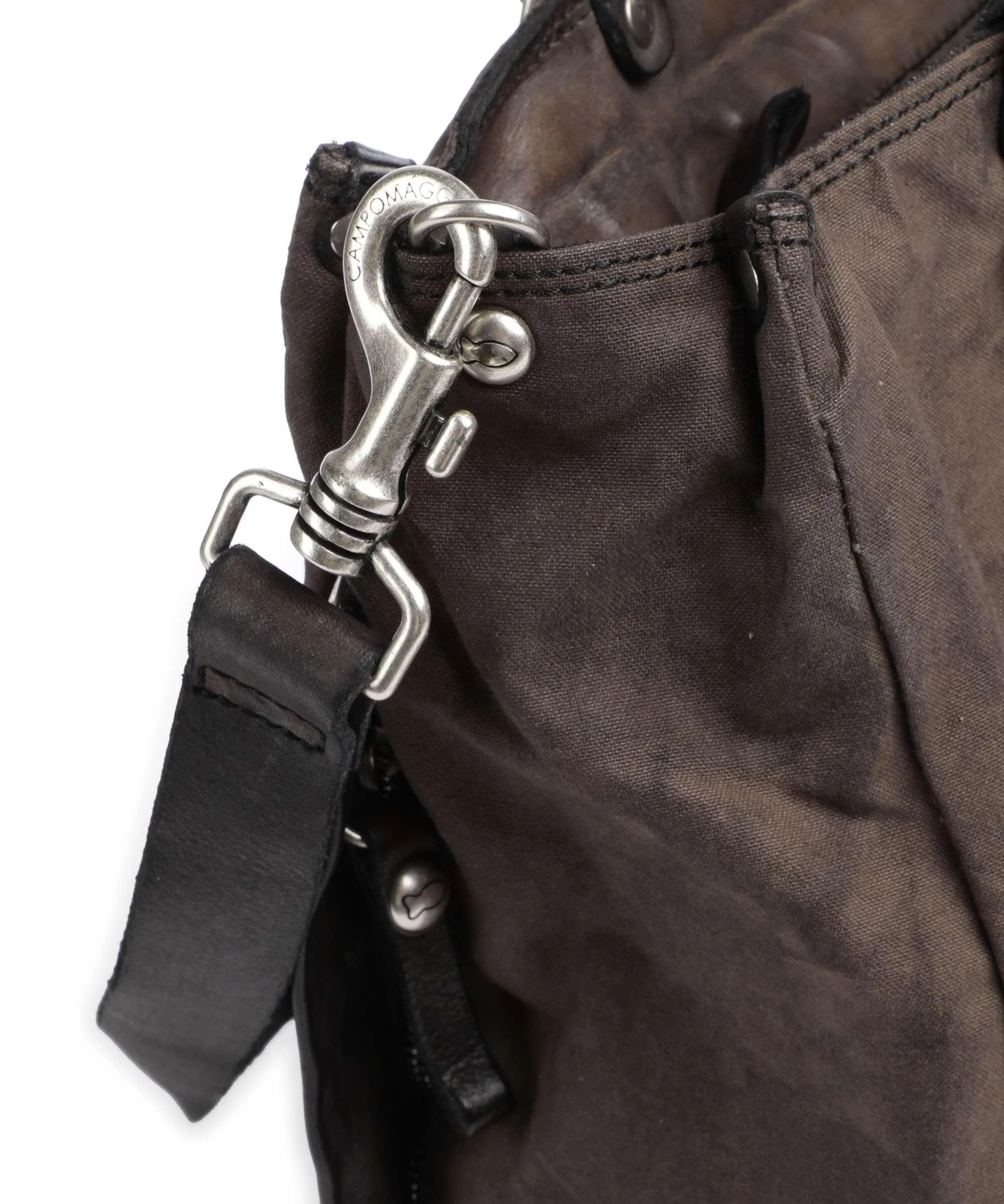  Campomaggi Borsa shopper cotone, pelle di vacchetta grana grigio scuro  