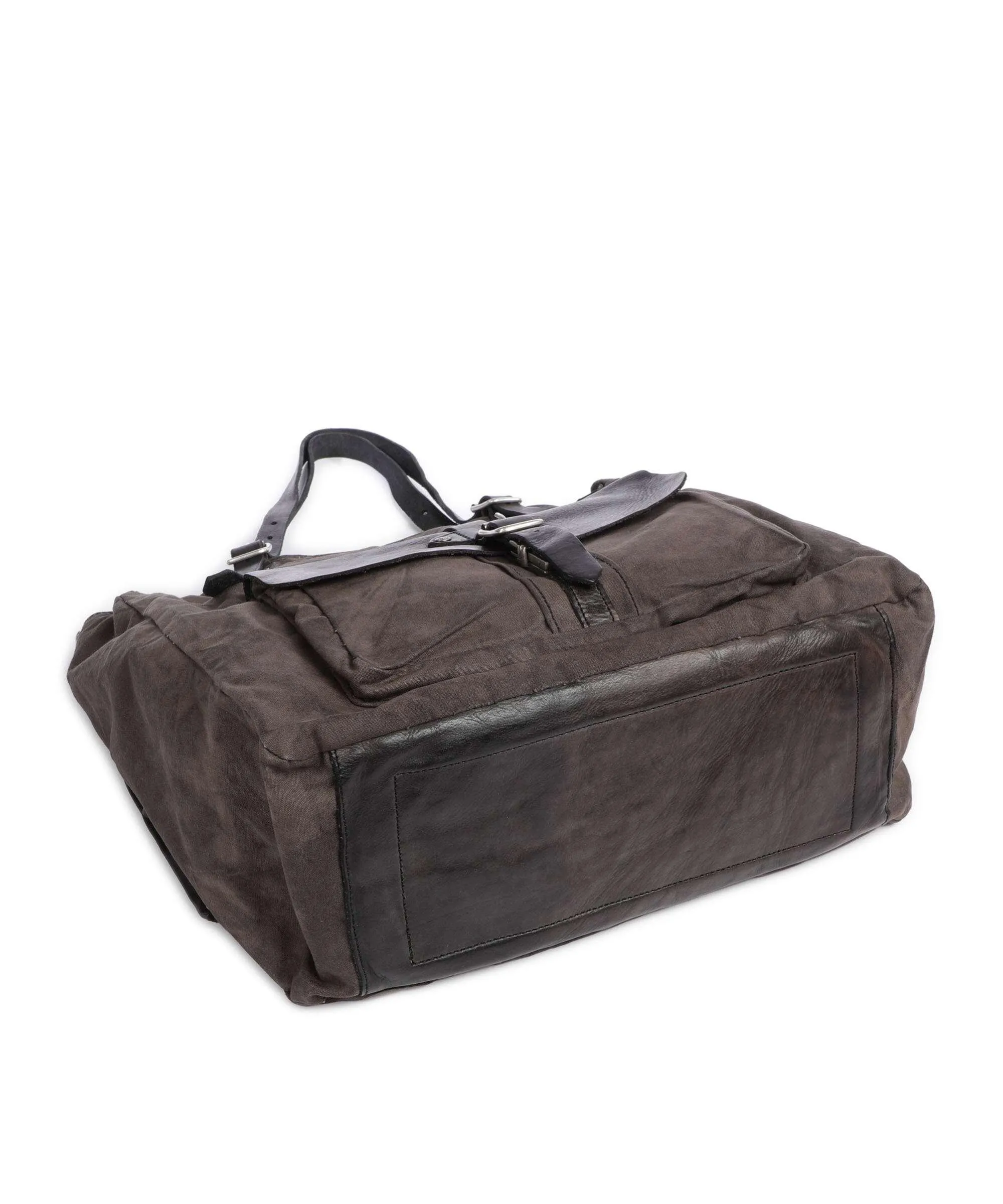  Campomaggi Borsa shopper cotone, pelle di vacchetta grana grigio scuro  