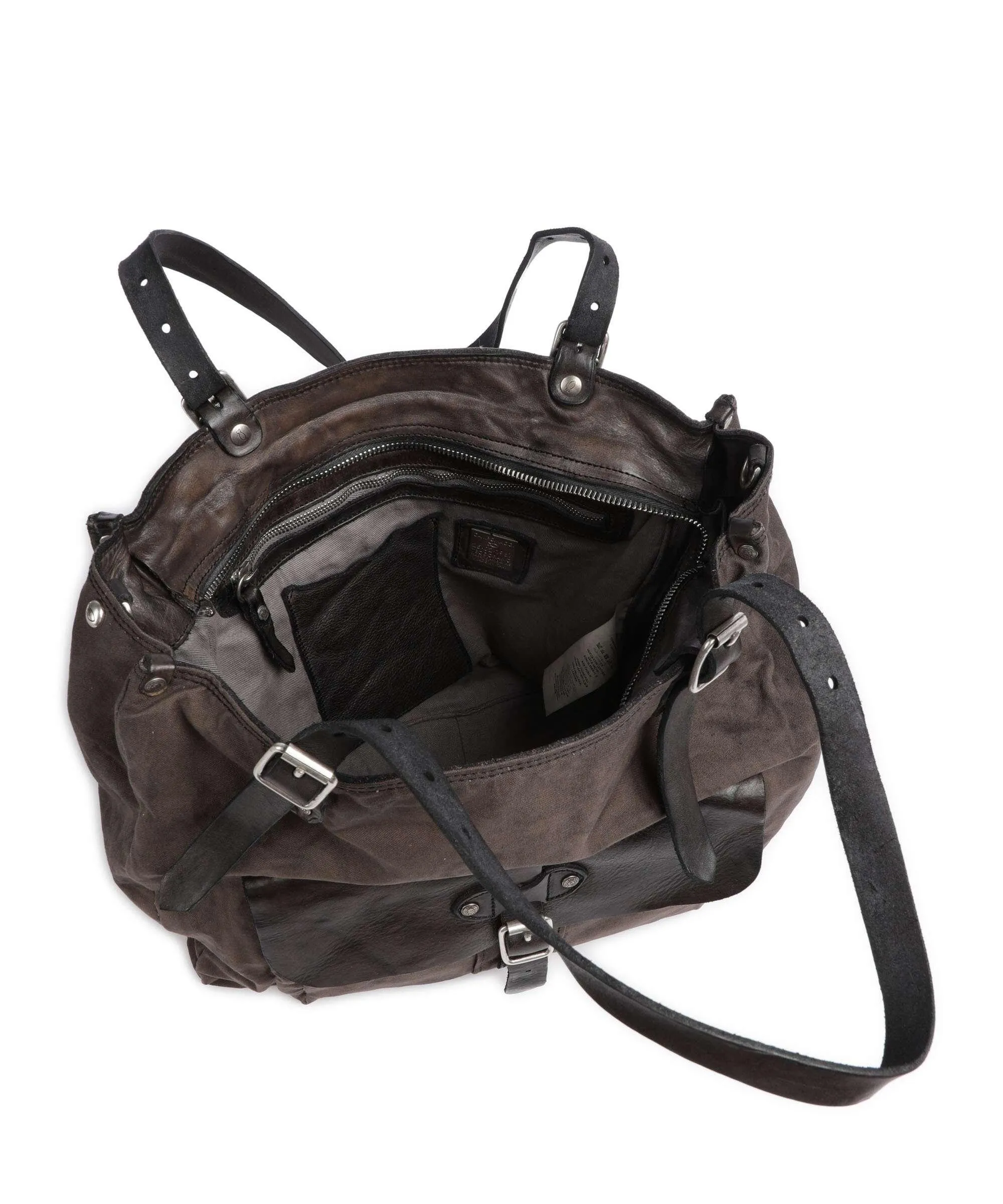  Campomaggi Borsa shopper cotone, pelle di vacchetta grana grigio scuro  