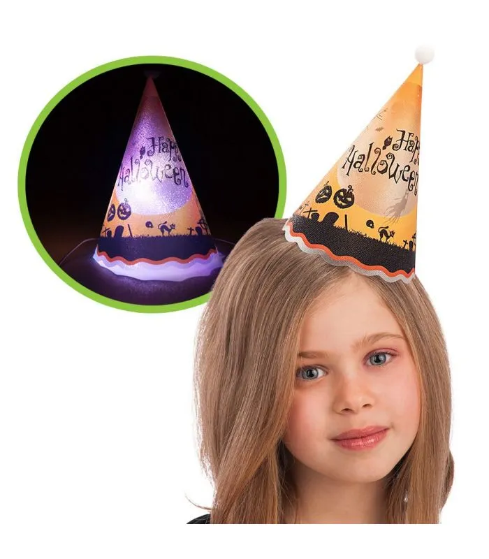 Cappellino arancione Halloween in plastica (batt.incl.) h.cm. 18 ca.