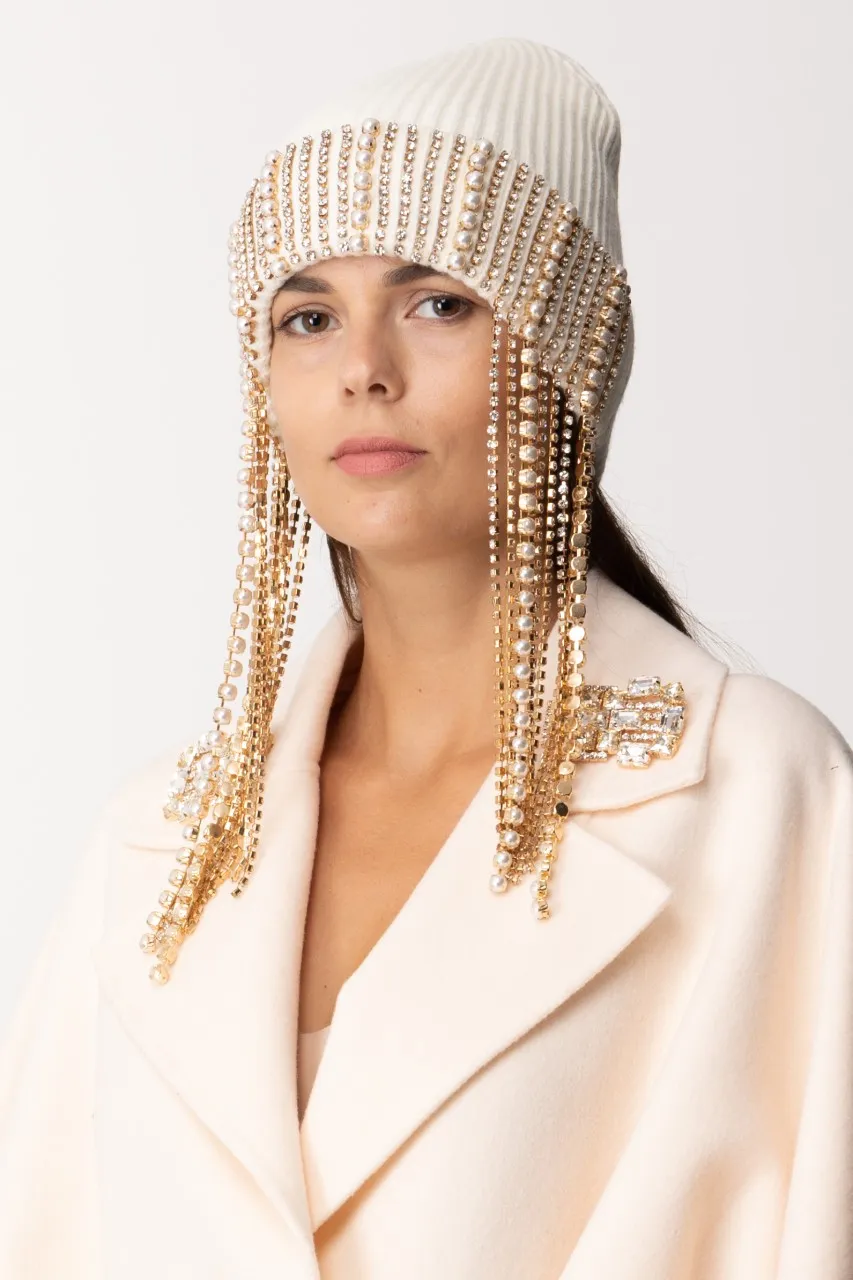 Cappello in lana con catena di strass Burro