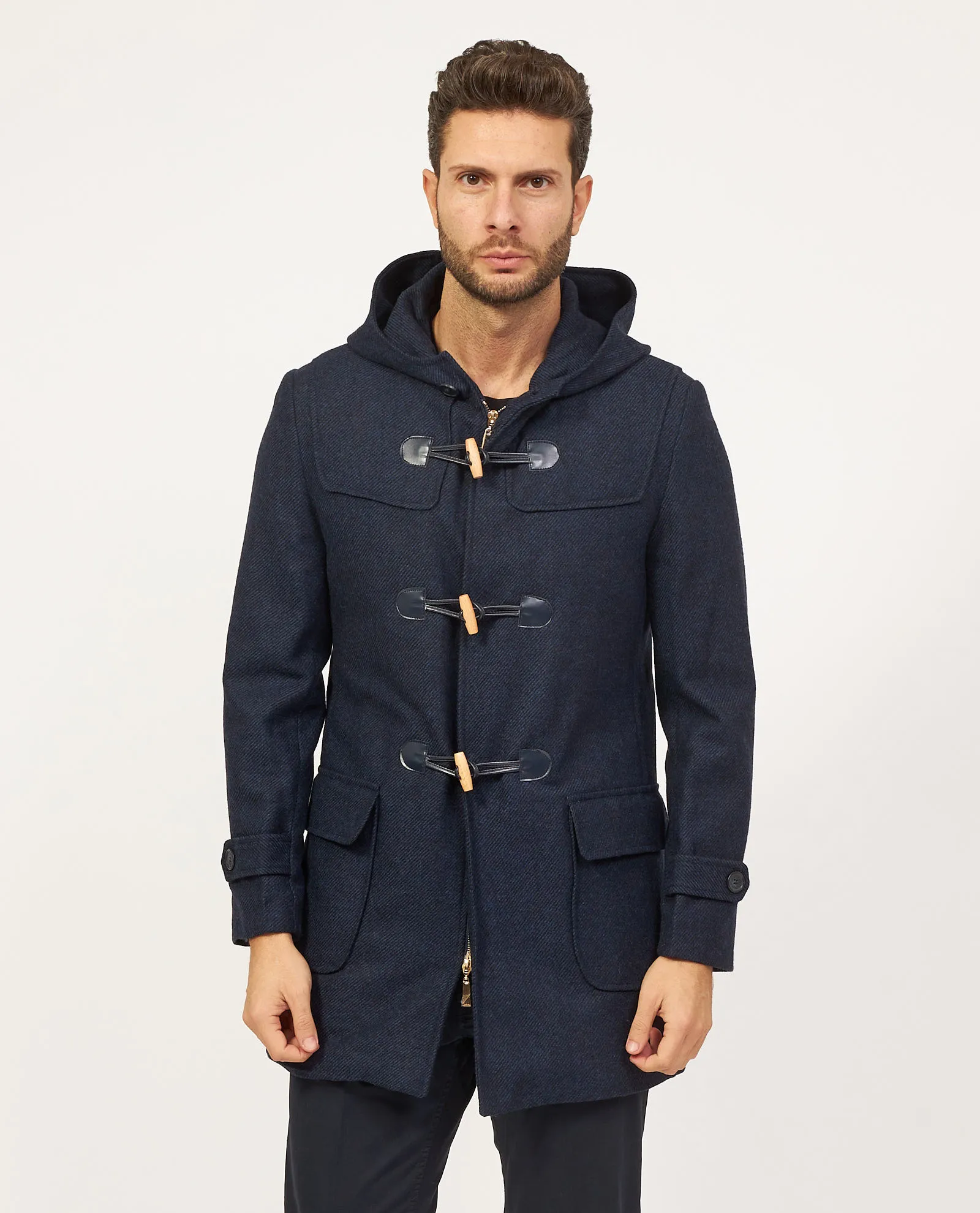 Cappotto blu SetteMezzo in misto lana con cappuccio