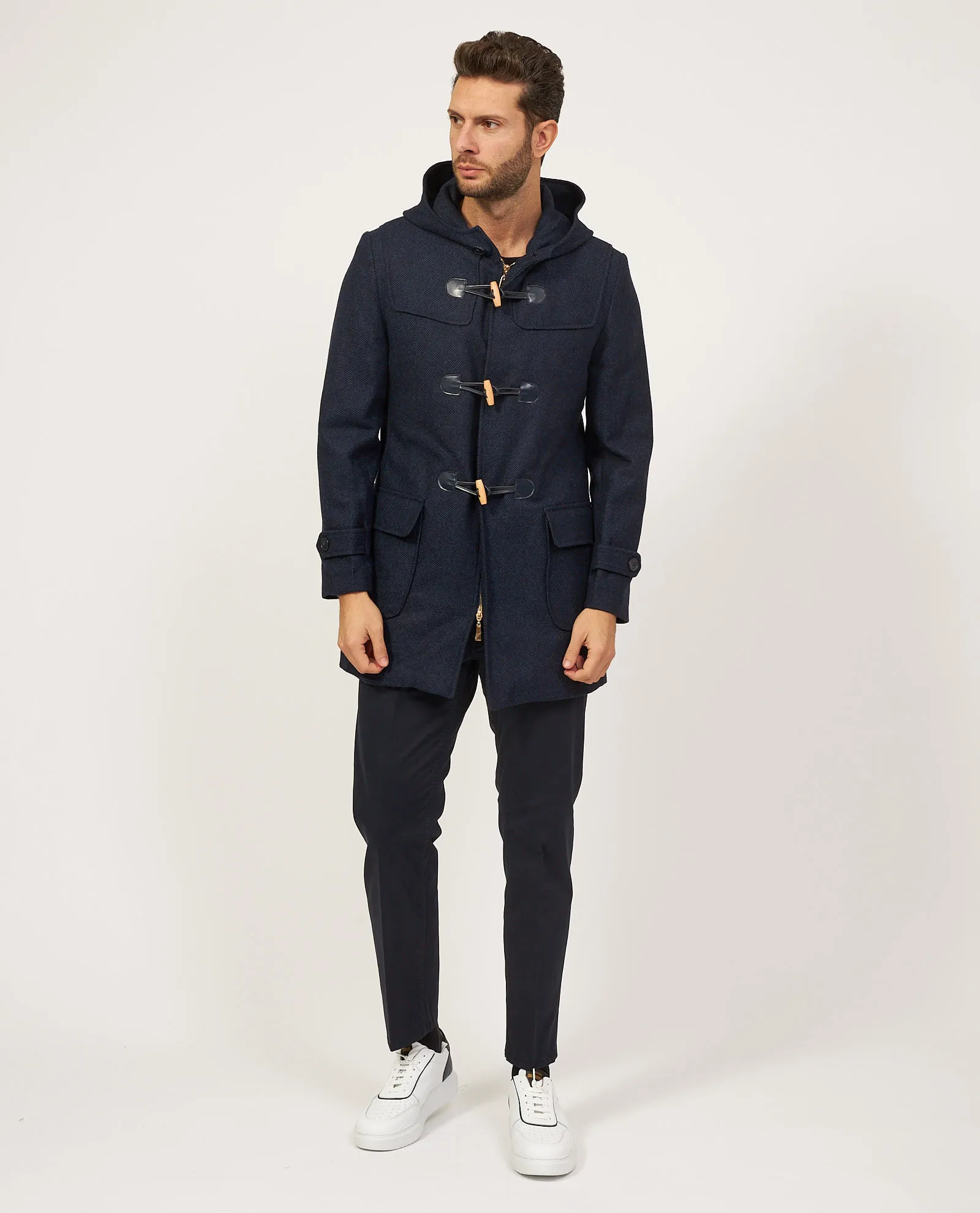 Cappotto blu SetteMezzo in misto lana con cappuccio