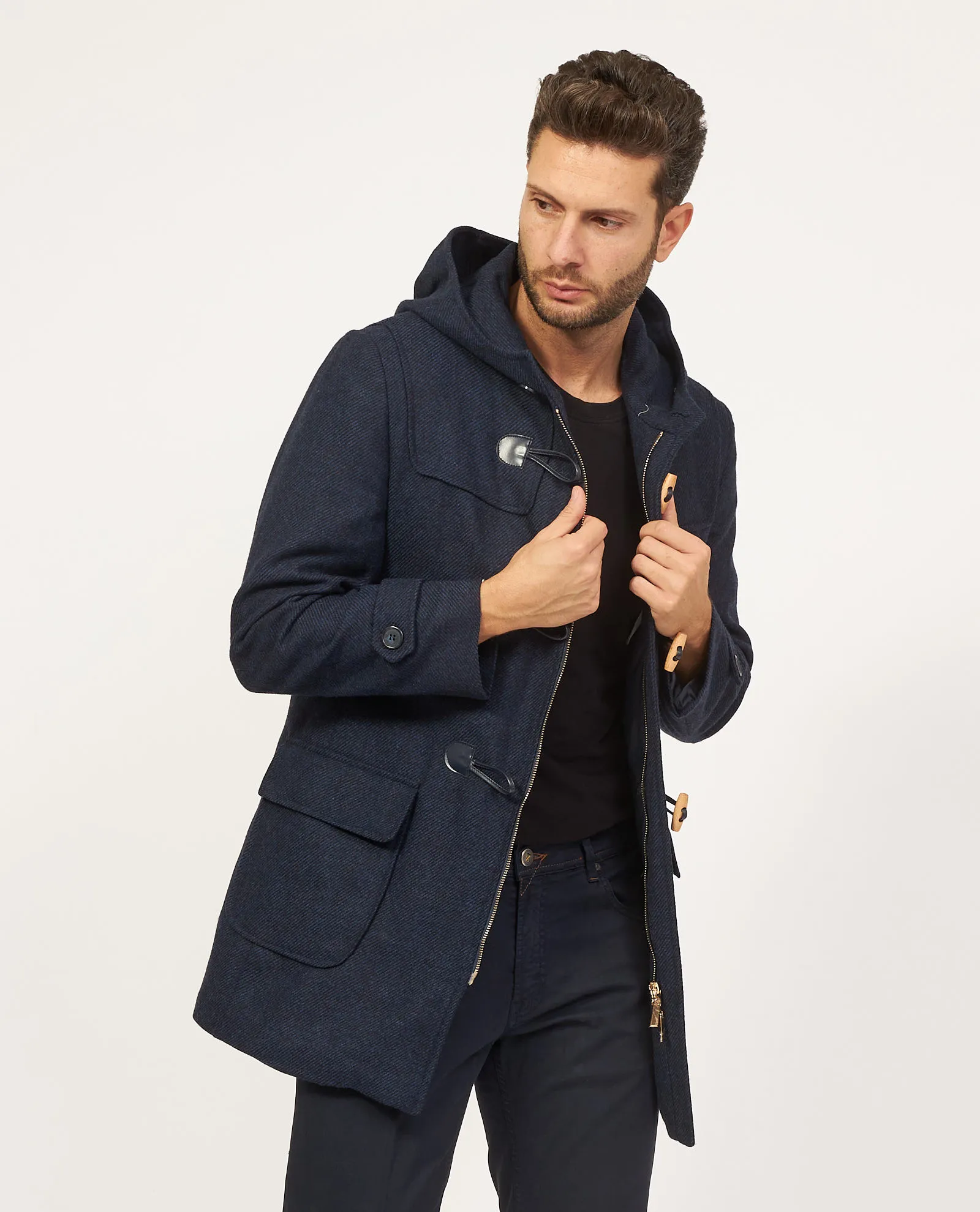 Cappotto blu SetteMezzo in misto lana con cappuccio