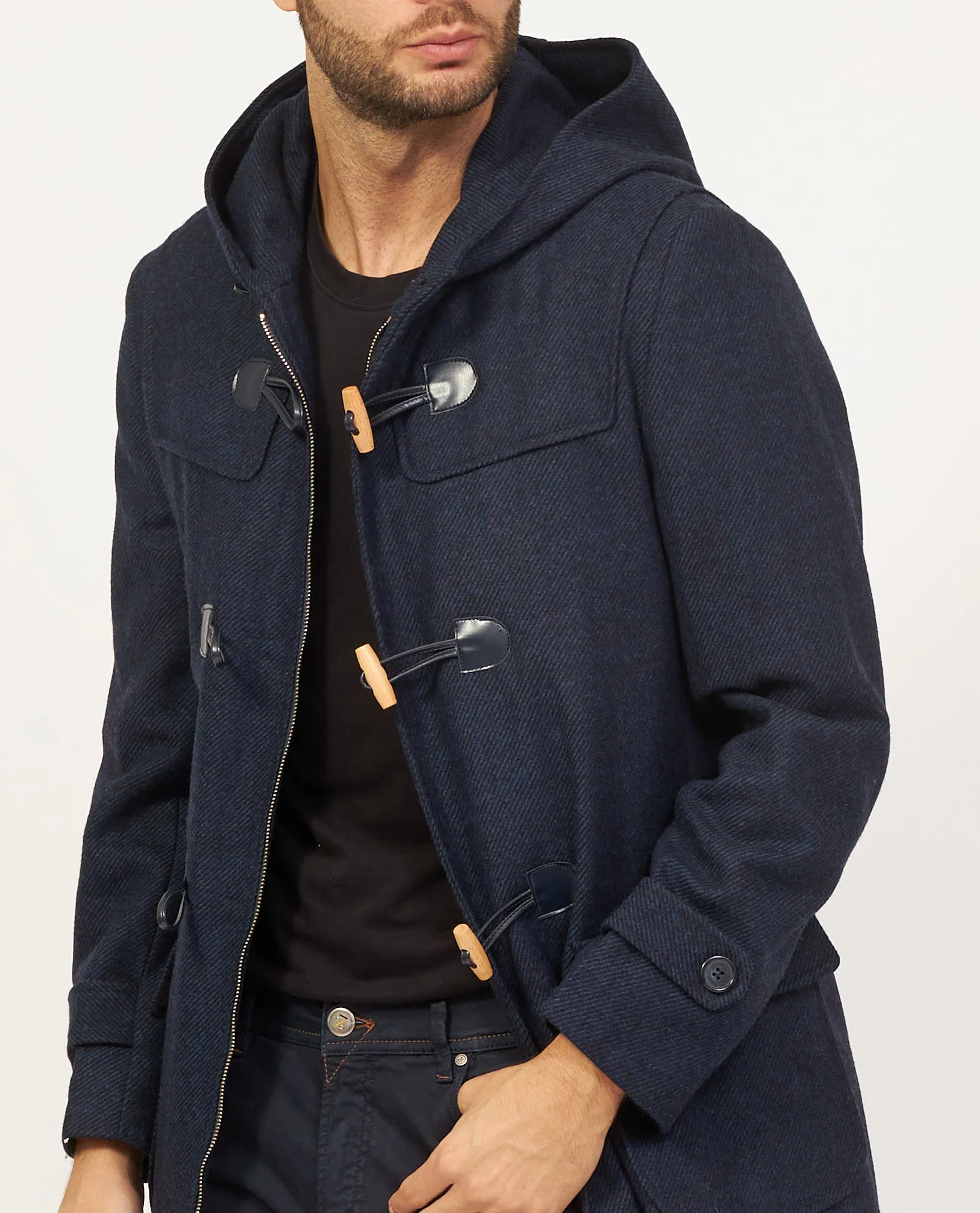 Cappotto blu SetteMezzo in misto lana con cappuccio