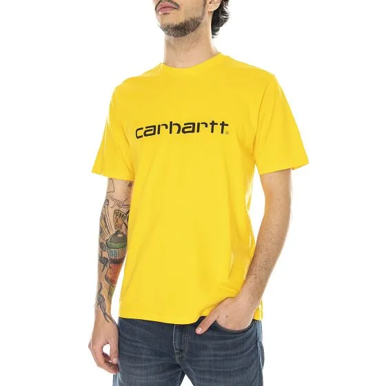 CARHARTT WIP S/S Script T-Shirt Sunflower / Black - Maglietta Girocollo Uomo Gialla    
