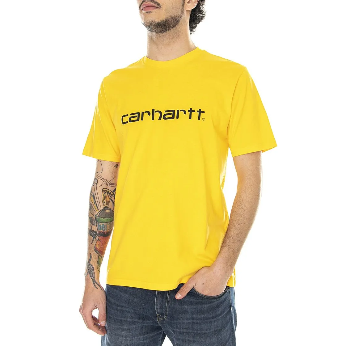 CARHARTT WIP S/S Script T-Shirt Sunflower / Black - Maglietta Girocollo Uomo Gialla    