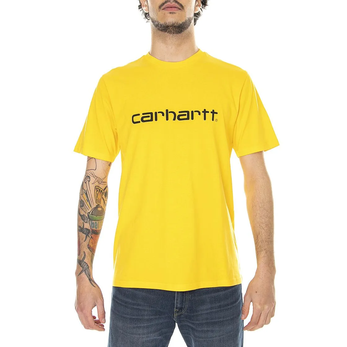 CARHARTT WIP S/S Script T-Shirt Sunflower / Black - Maglietta Girocollo Uomo Gialla    