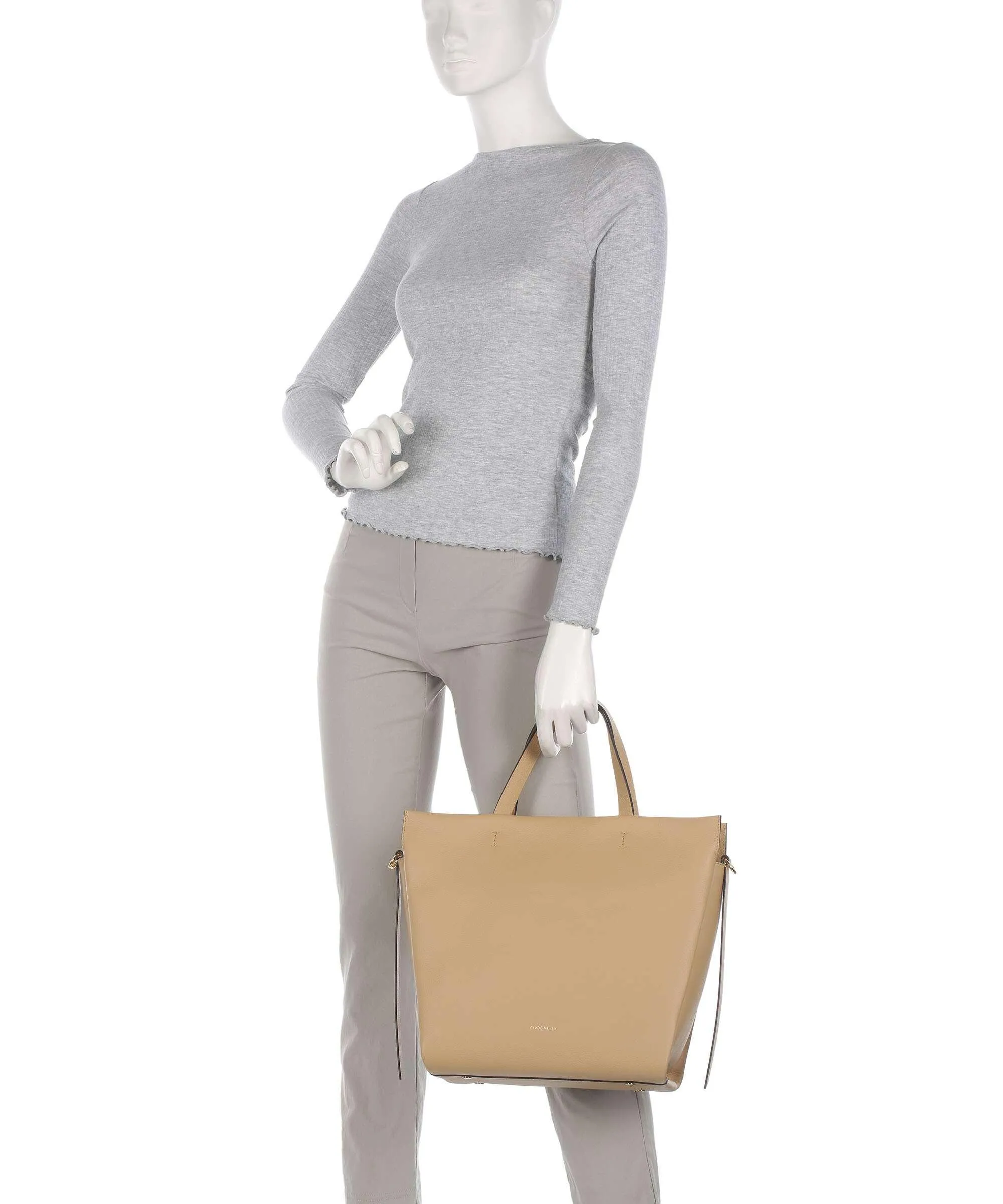  Coccinelle Boheme Grana Double Borsa a mano pelle granulata beige  